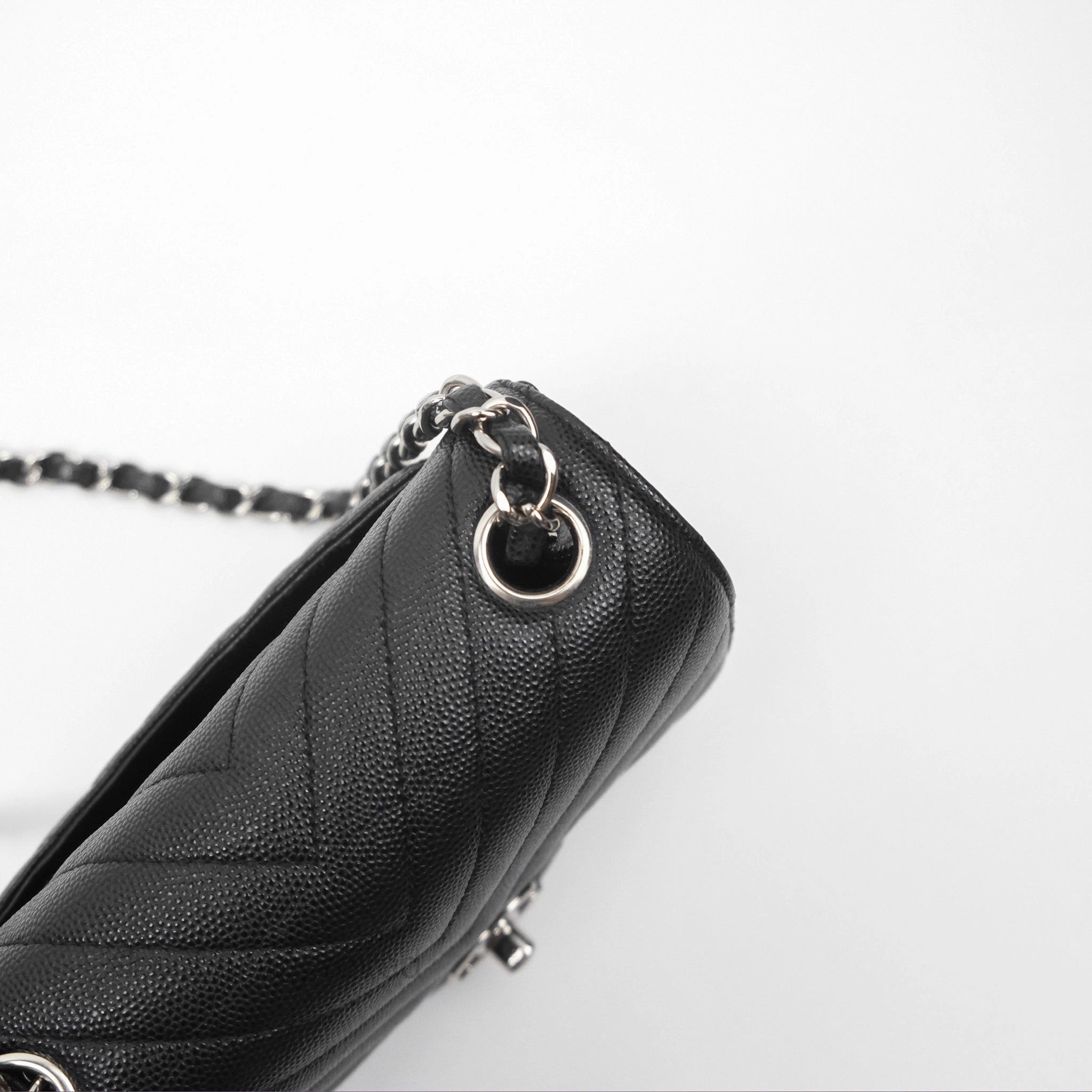 Chanel Mini Square Chevron Black Caviar Silver Hardware