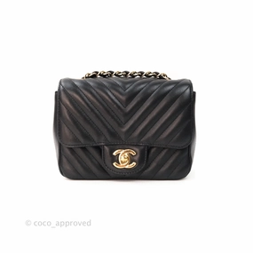 Chanel Mini Square Chevron Black Lambskin Gold Hardware