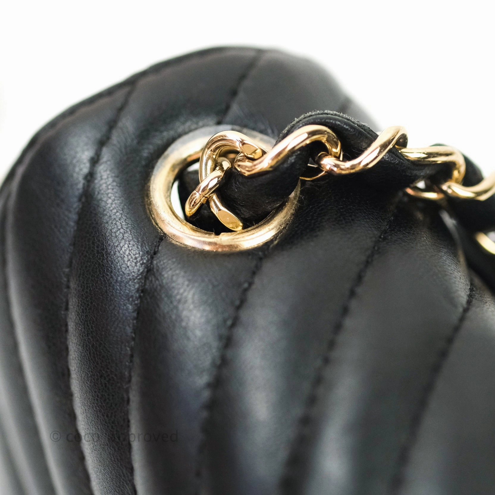 Chanel Mini Square Chevron Black Lambskin Gold Hardware