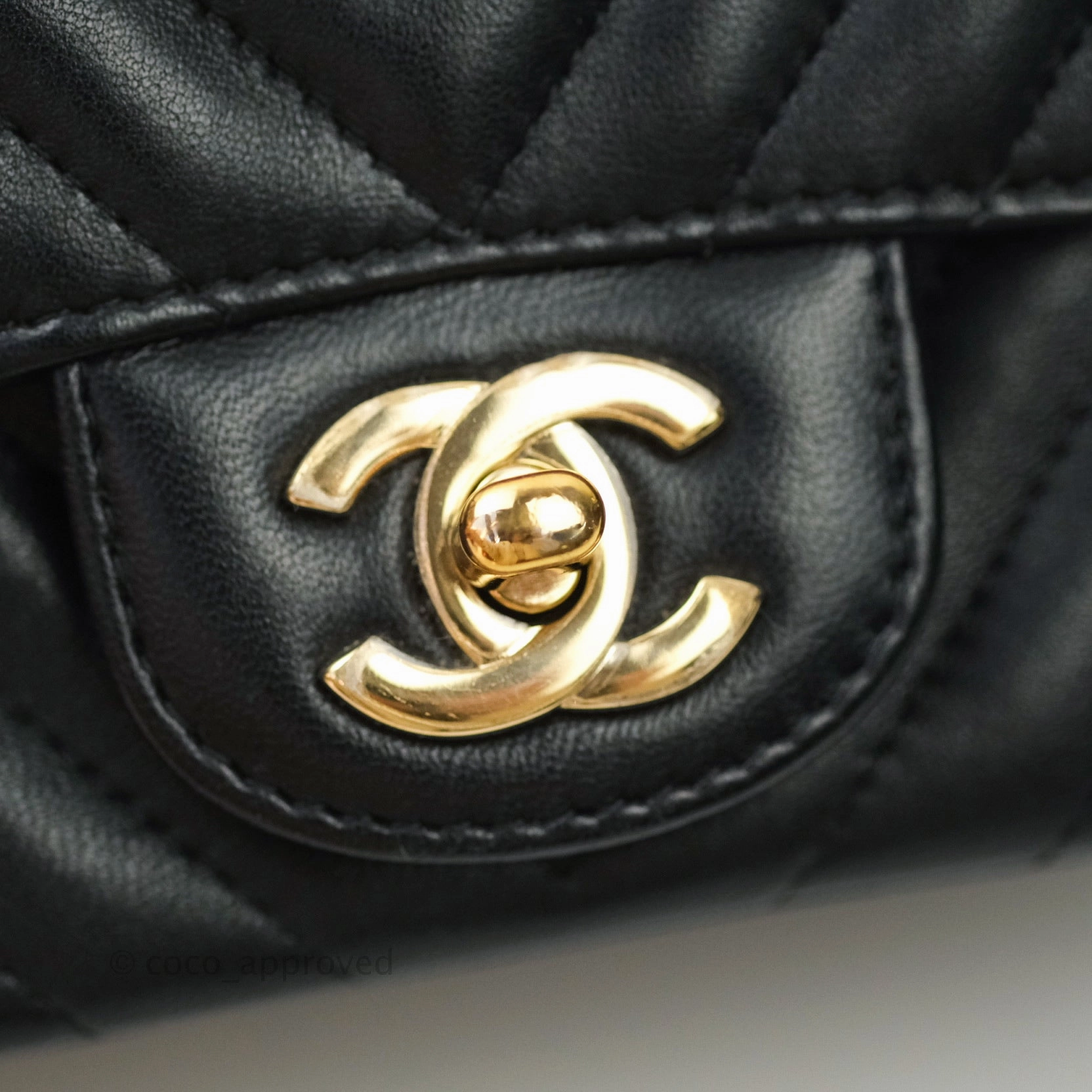 Chanel Mini Square Chevron Black Lambskin Gold Hardware