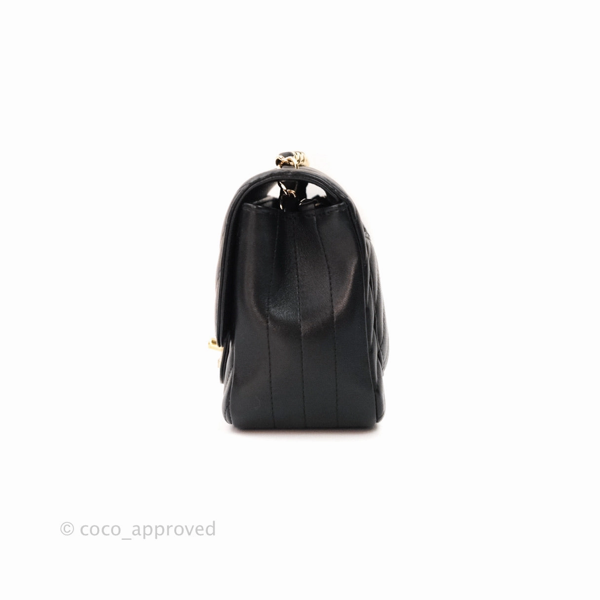 Chanel Mini Square Chevron Black Lambskin Gold Hardware