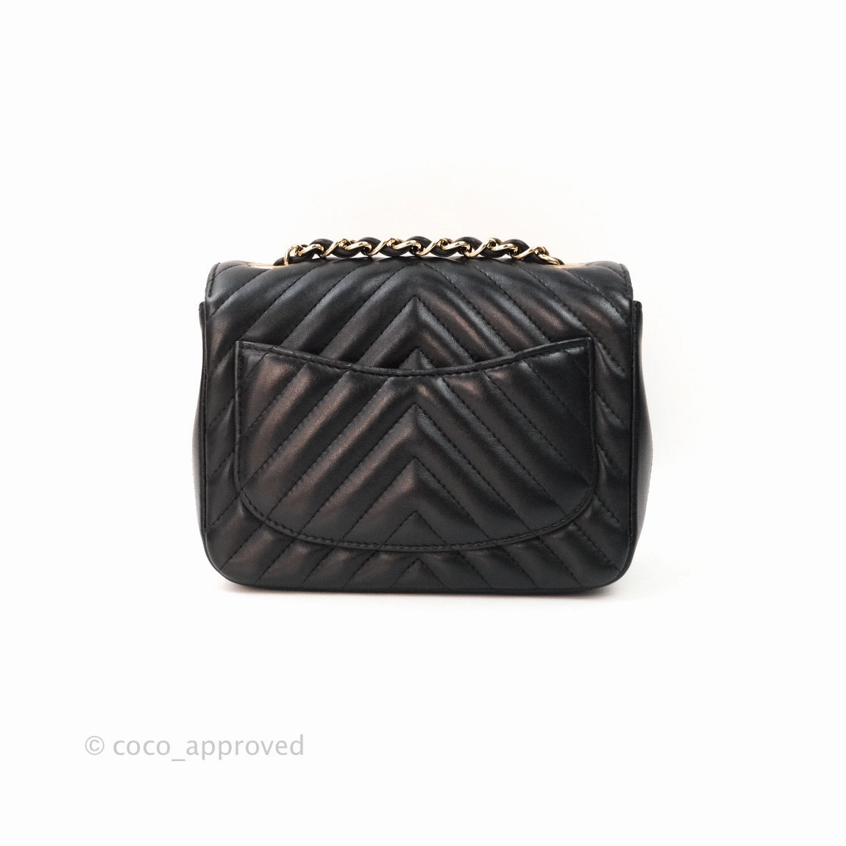 Chanel Mini Square Chevron Black Lambskin Gold Hardware