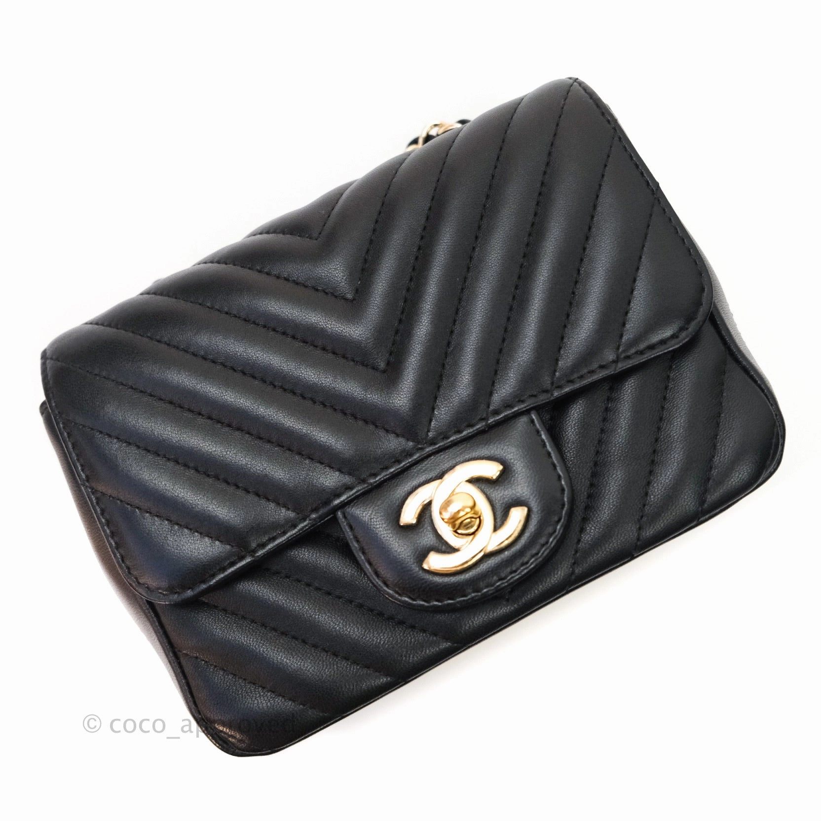 Chanel Mini Square Chevron Black Lambskin Gold Hardware