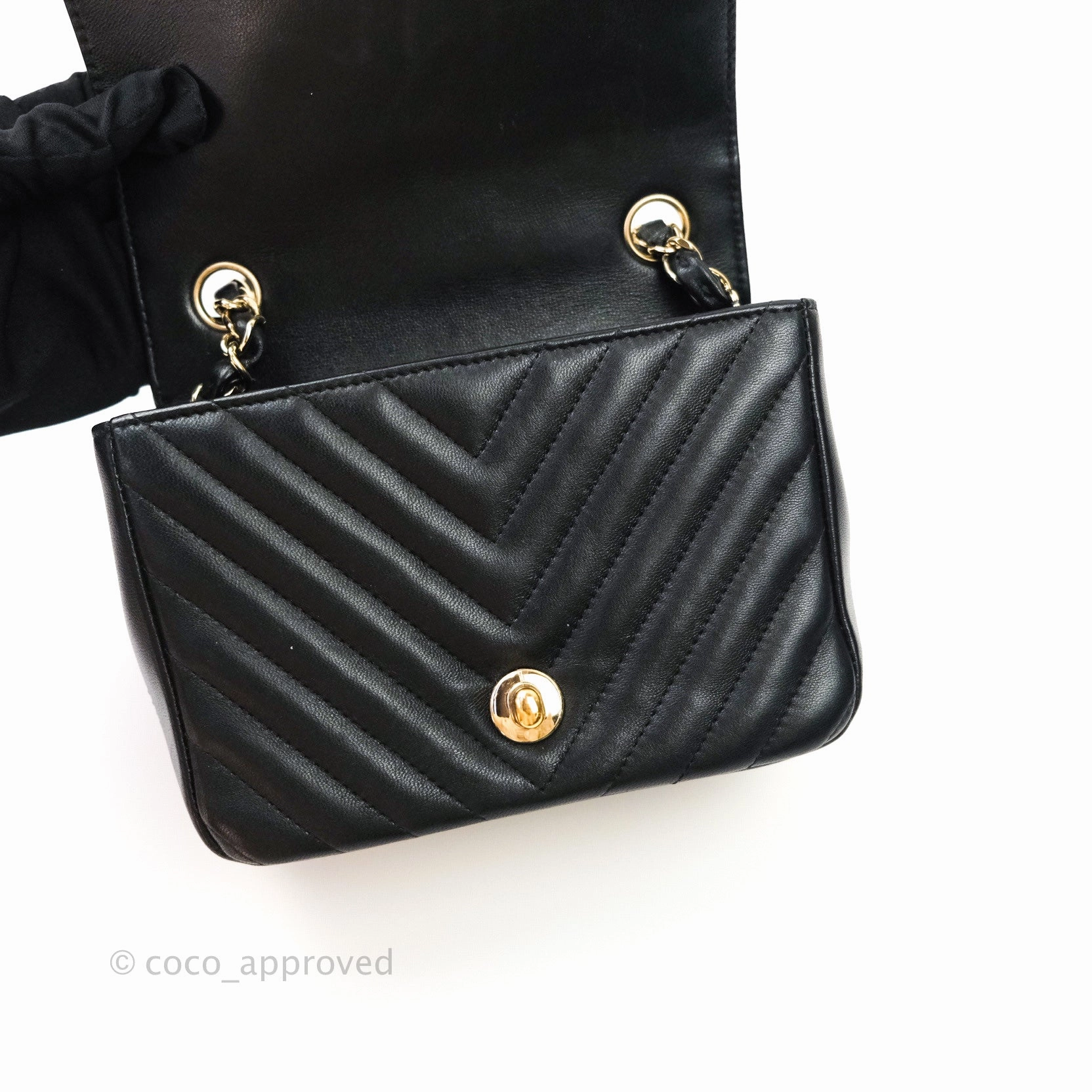 Chanel Mini Square Chevron Black Lambskin Gold Hardware