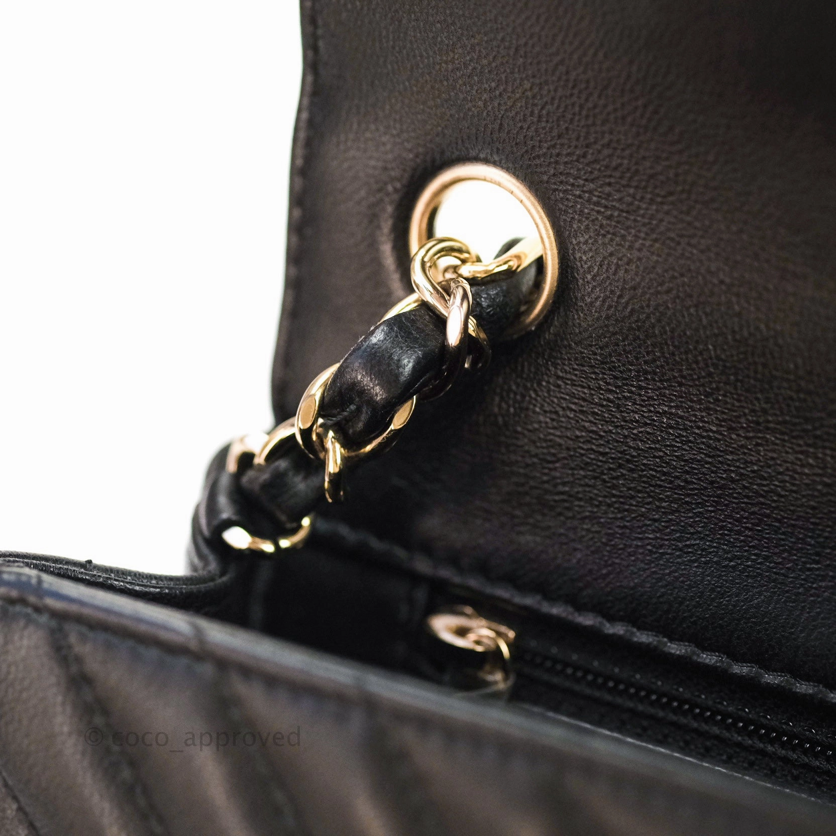 Chanel Mini Square Chevron Black Lambskin Gold Hardware