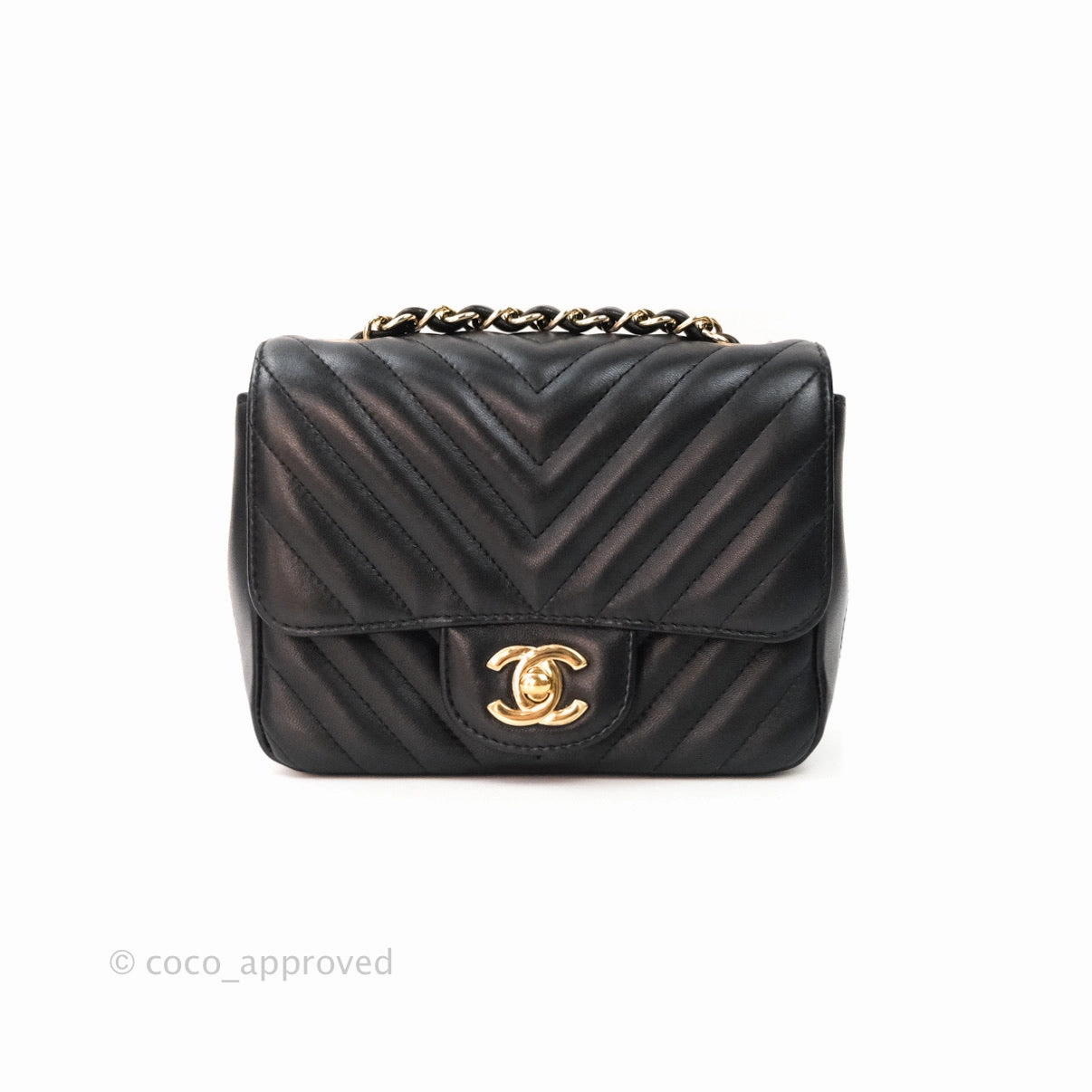 Chanel Mini Square Chevron Black Lambskin Gold Hardware
