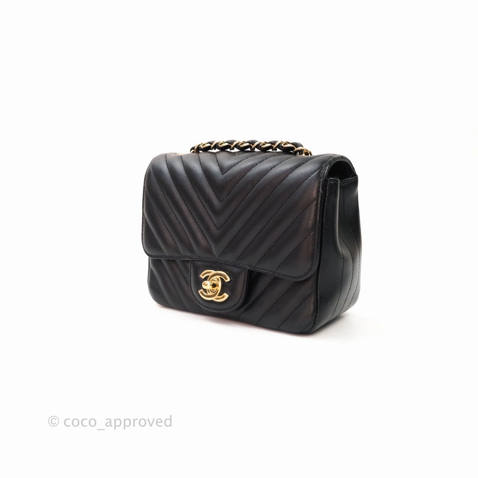 Chanel Mini Square Chevron Black Lambskin Gold Hardware