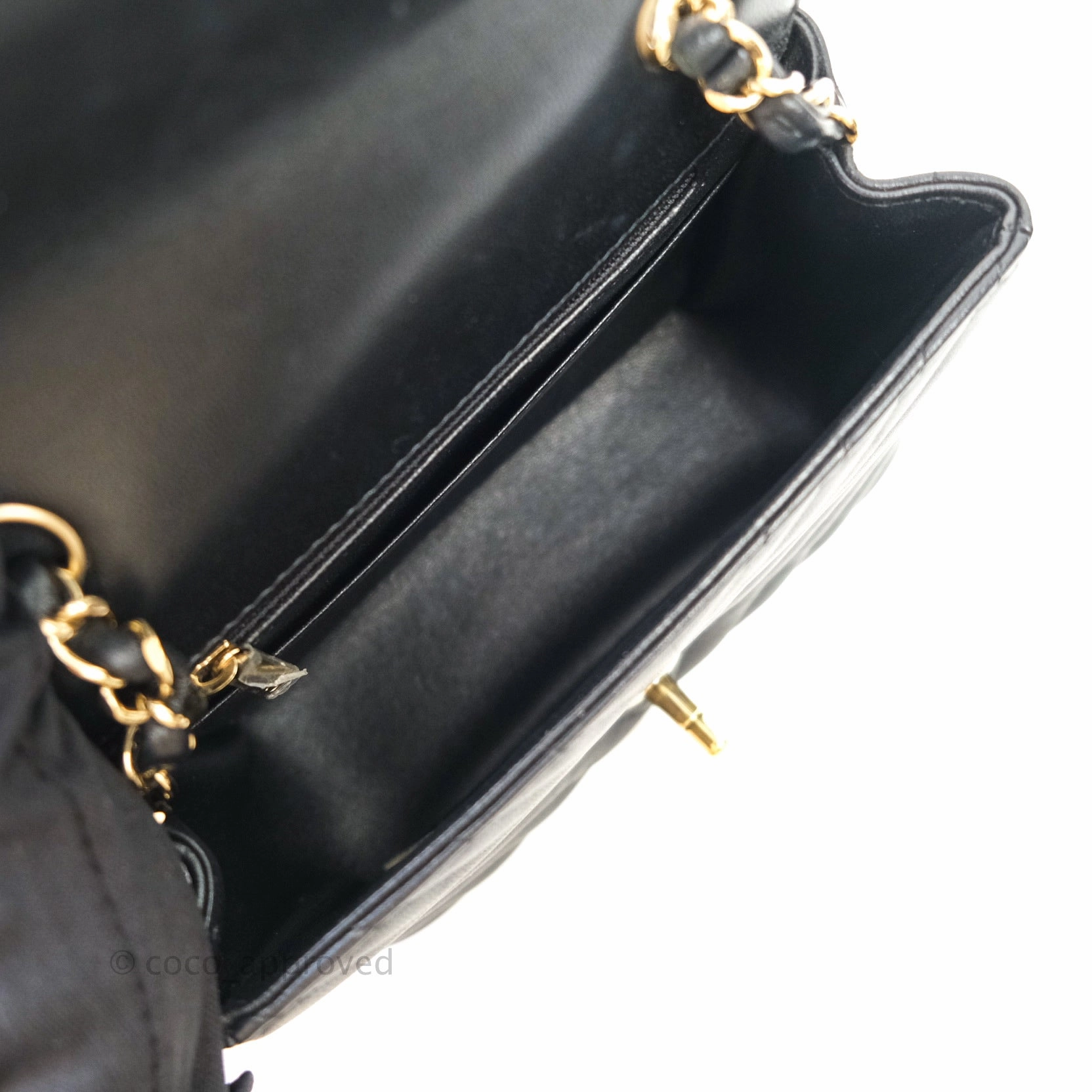 Chanel Mini Square Chevron Black Lambskin Gold Hardware