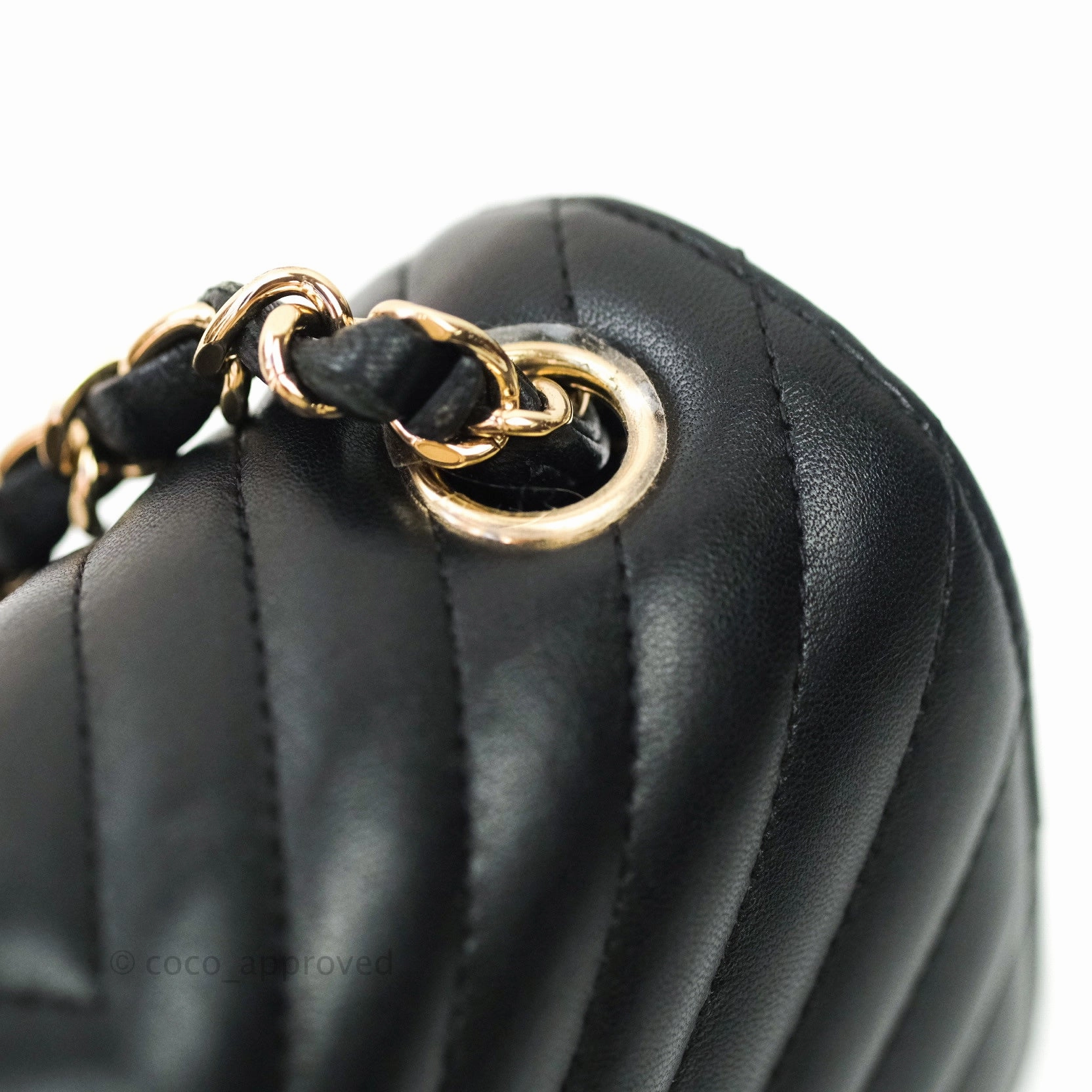 Chanel Mini Square Chevron Black Lambskin Gold Hardware