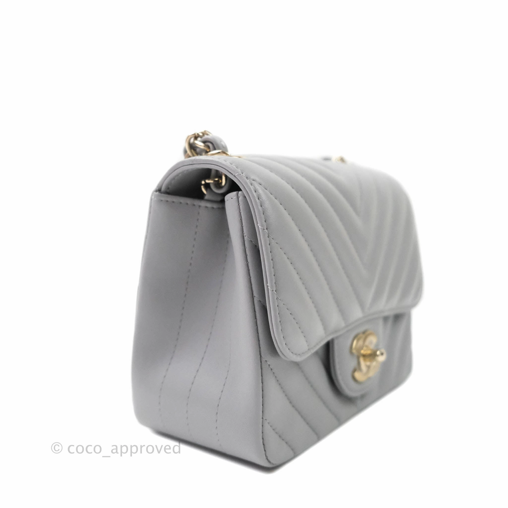 Chanel Mini Square Chevron Grey Lambskin Gold Hardware 20S