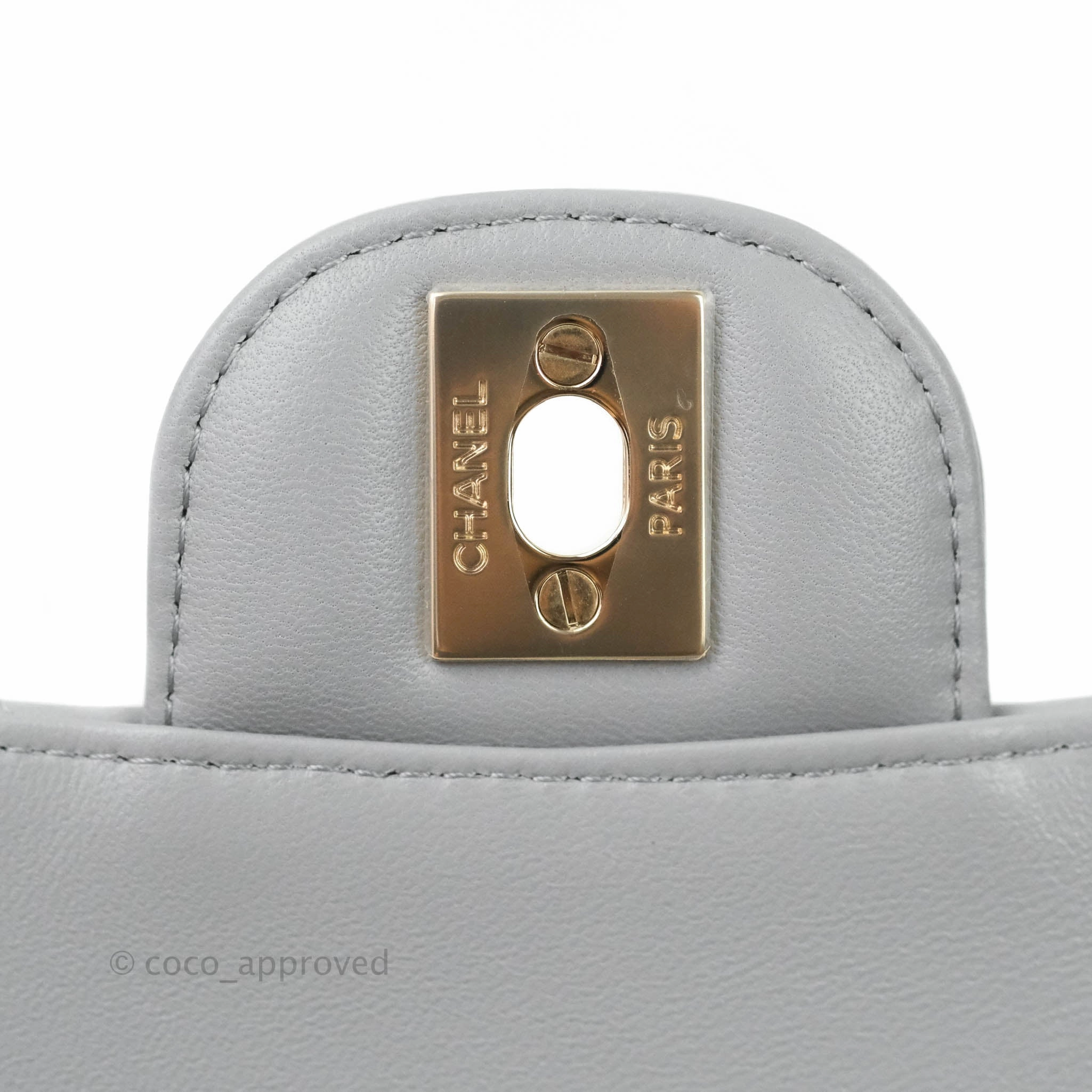 Chanel Mini Square Chevron Grey Lambskin Gold Hardware 20S