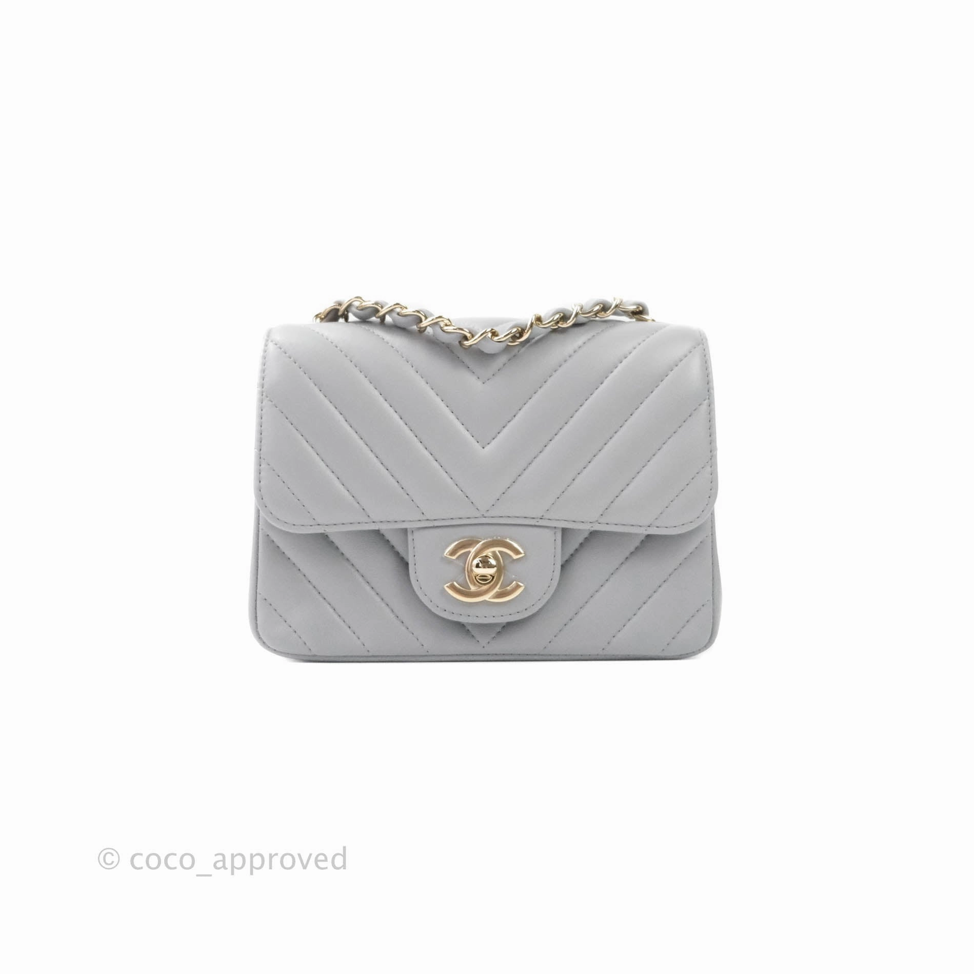 Chanel Mini Square Chevron Grey Lambskin Gold Hardware 20S