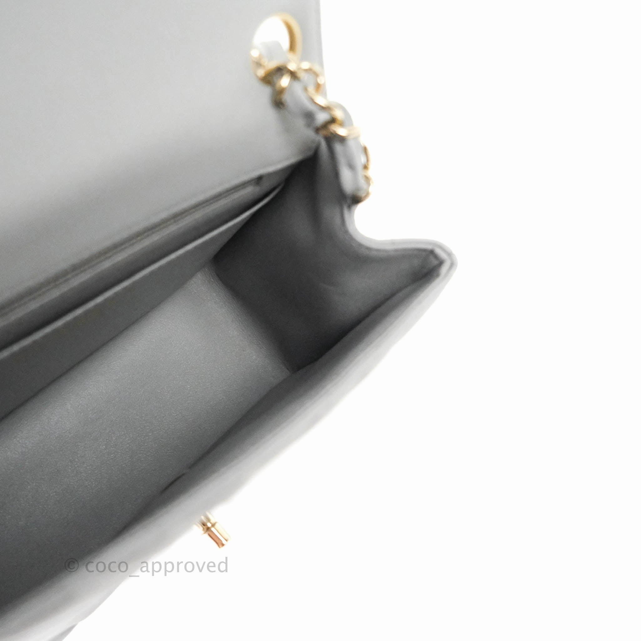 Chanel Mini Square Chevron Grey Lambskin Gold Hardware 20S