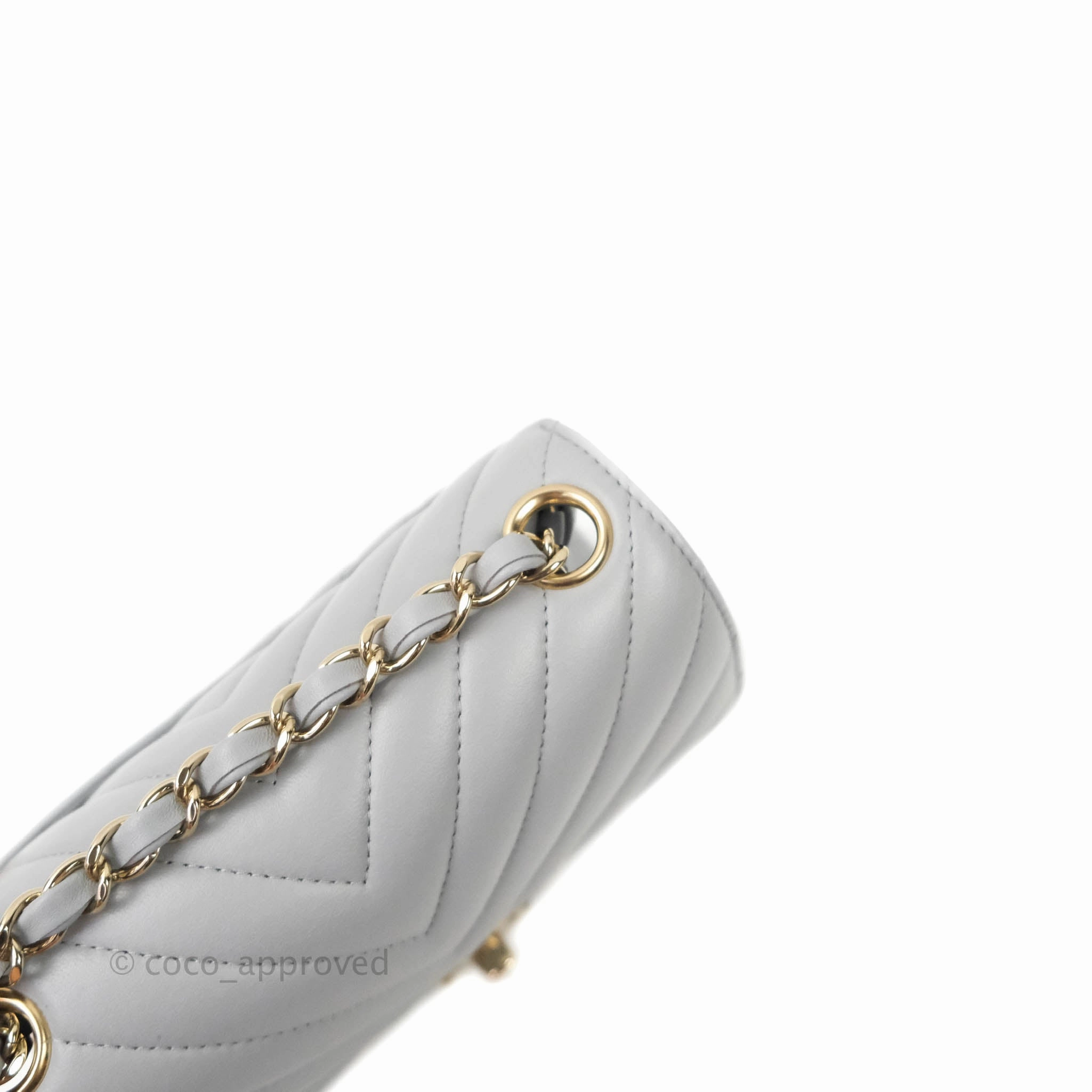 Chanel Mini Square Chevron Grey Lambskin Gold Hardware 20S