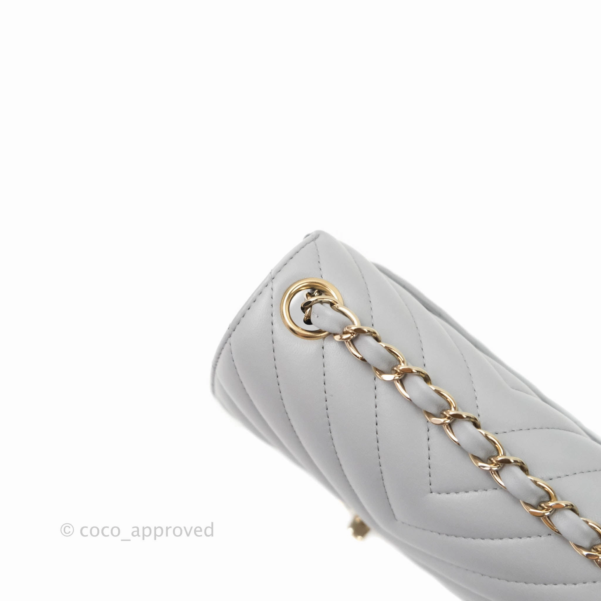 Chanel Mini Square Chevron Grey Lambskin Gold Hardware 20S