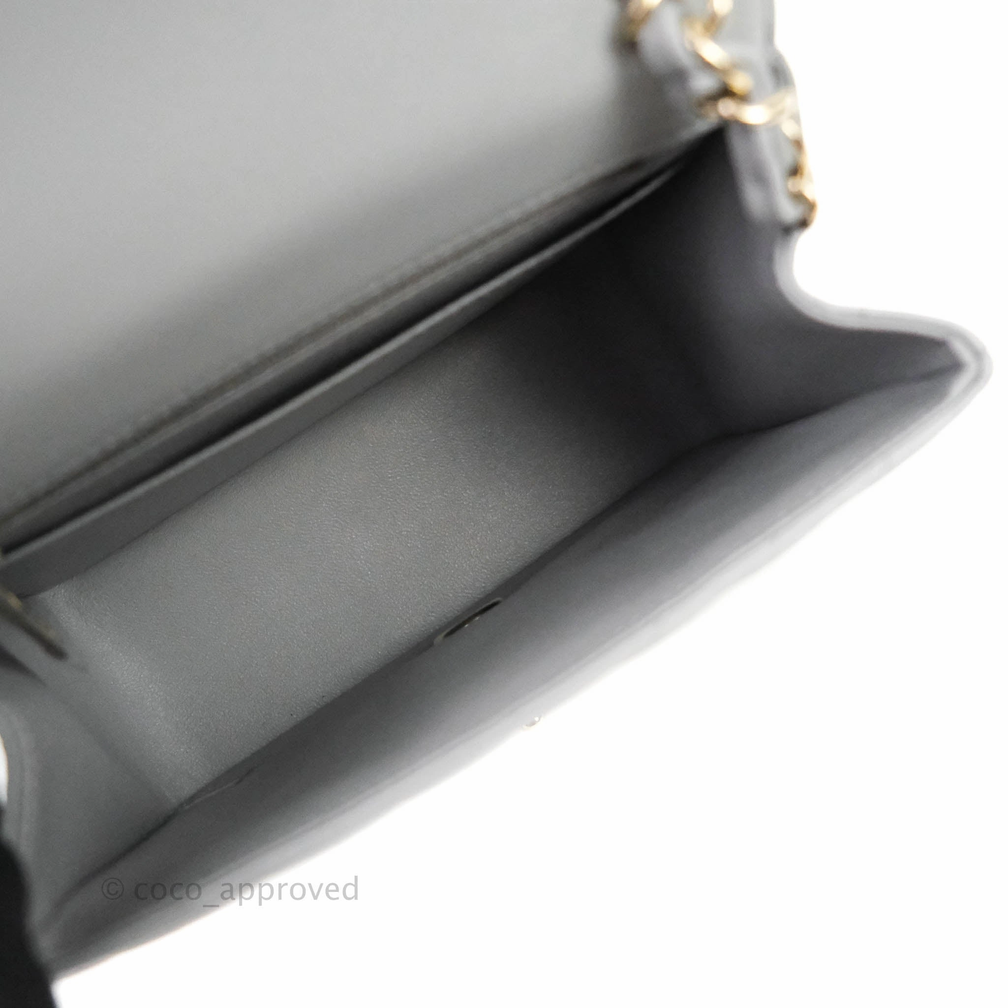 Chanel Mini Square Chevron Grey Lambskin Gold Hardware 20S