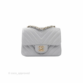 Chanel Mini Square Chevron Grey Lambskin Gold Hardware 20S
