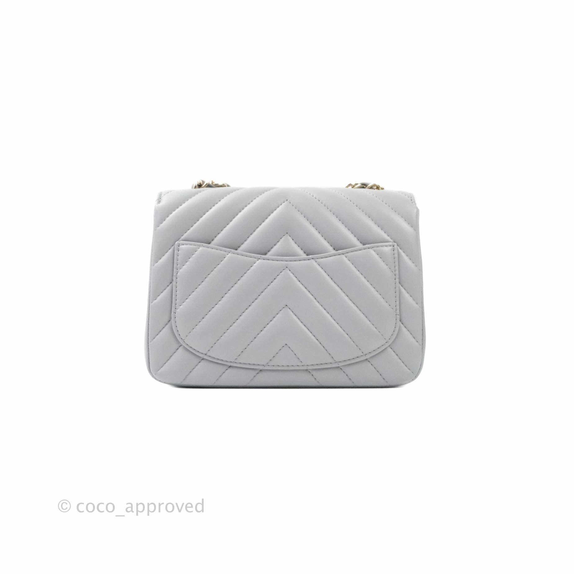 Chanel Mini Square Chevron Grey Lambskin Gold Hardware 20S