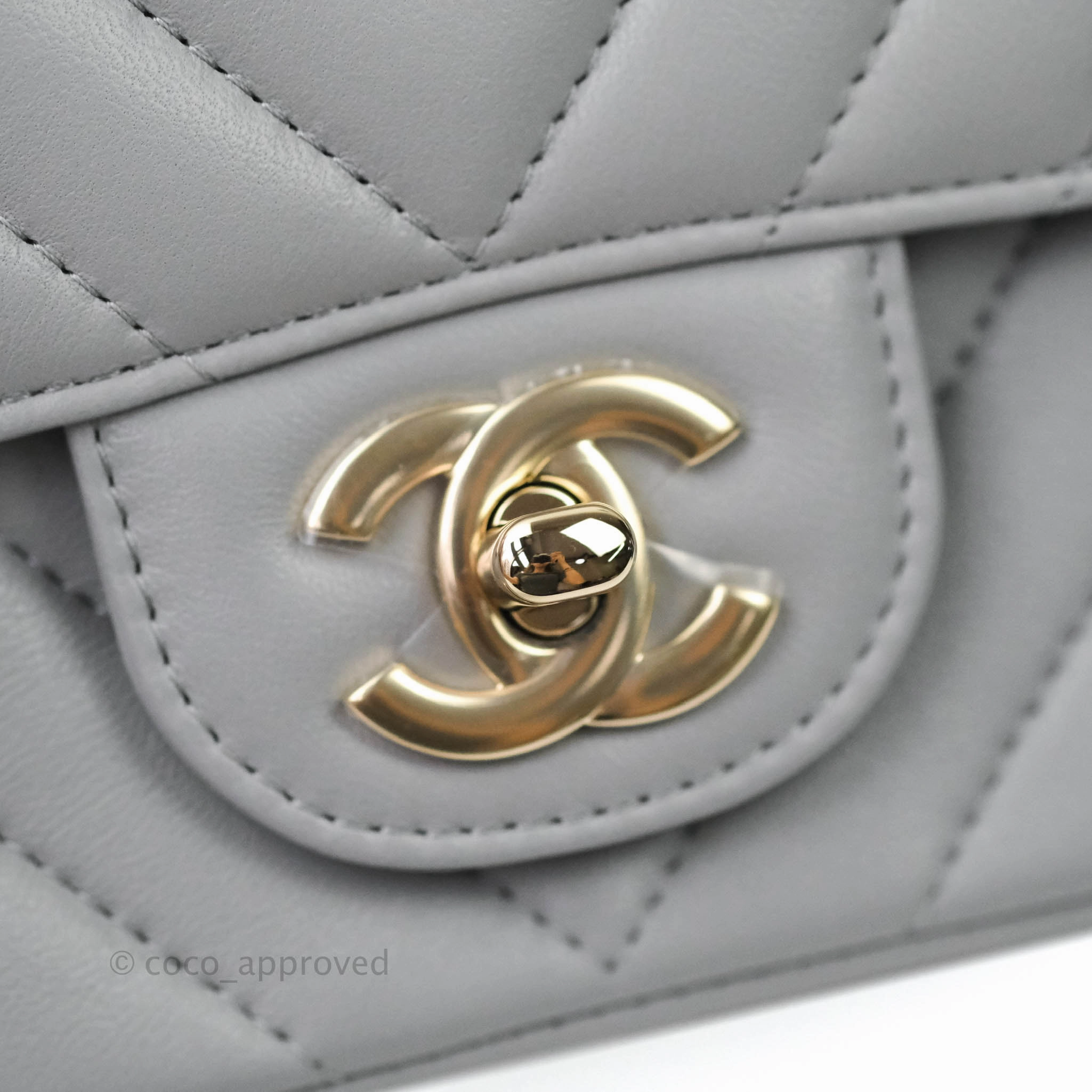 Chanel Mini Square Chevron Grey Lambskin Gold Hardware 20S