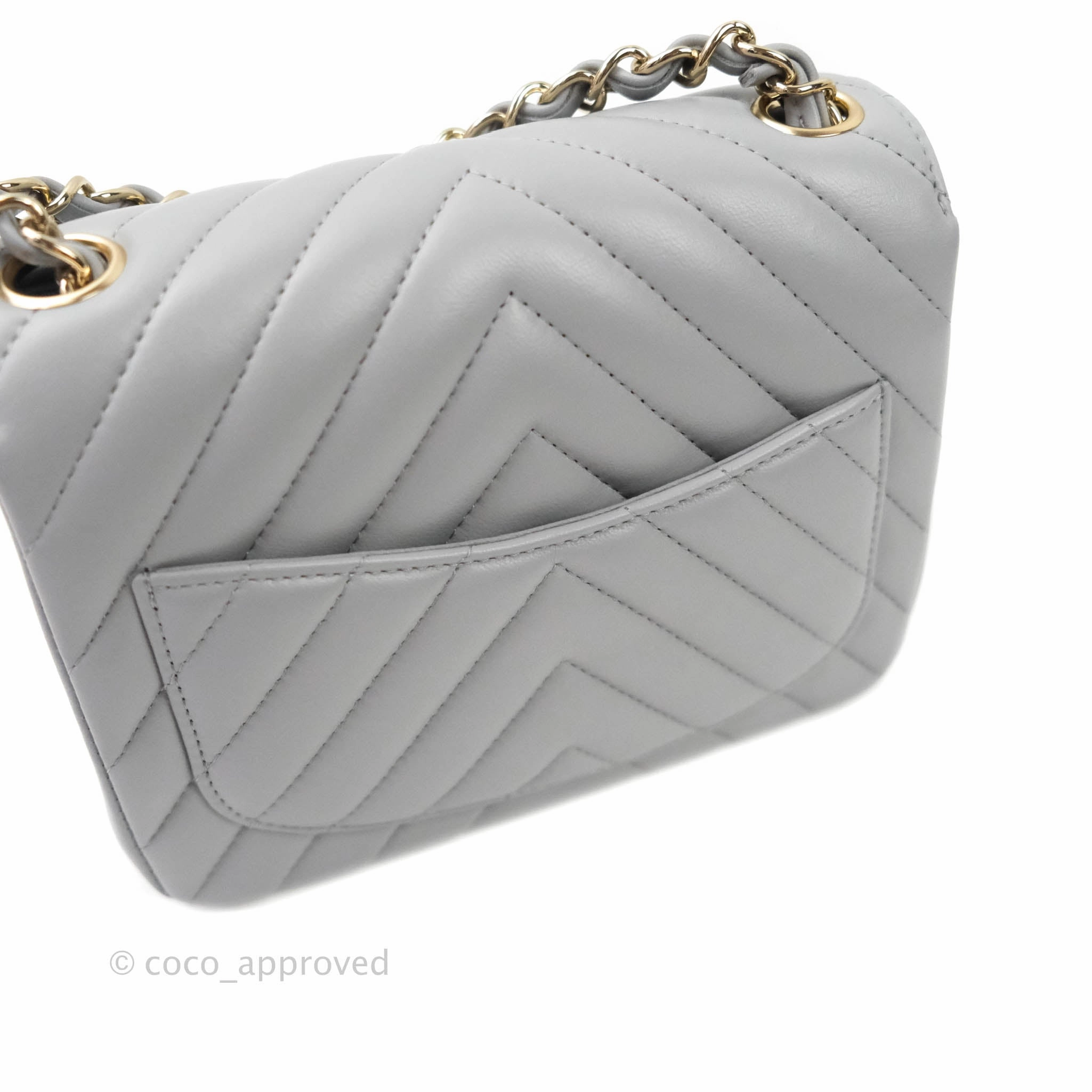 Chanel Mini Square Chevron Grey Lambskin Gold Hardware 20S