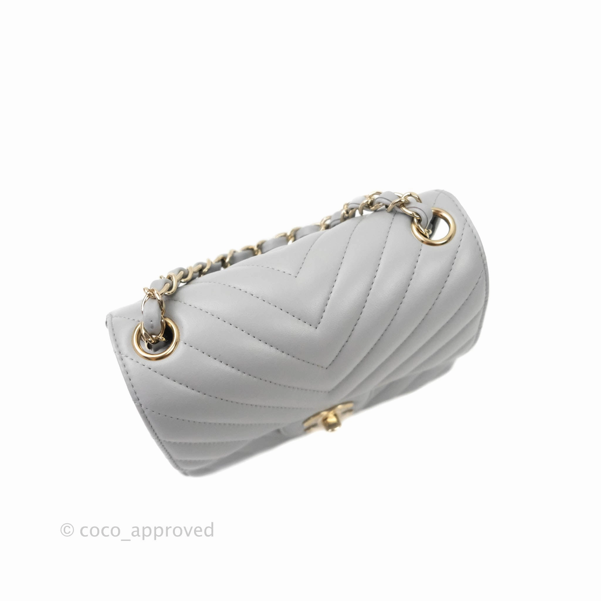 Chanel Mini Square Chevron Grey Lambskin Gold Hardware 20S