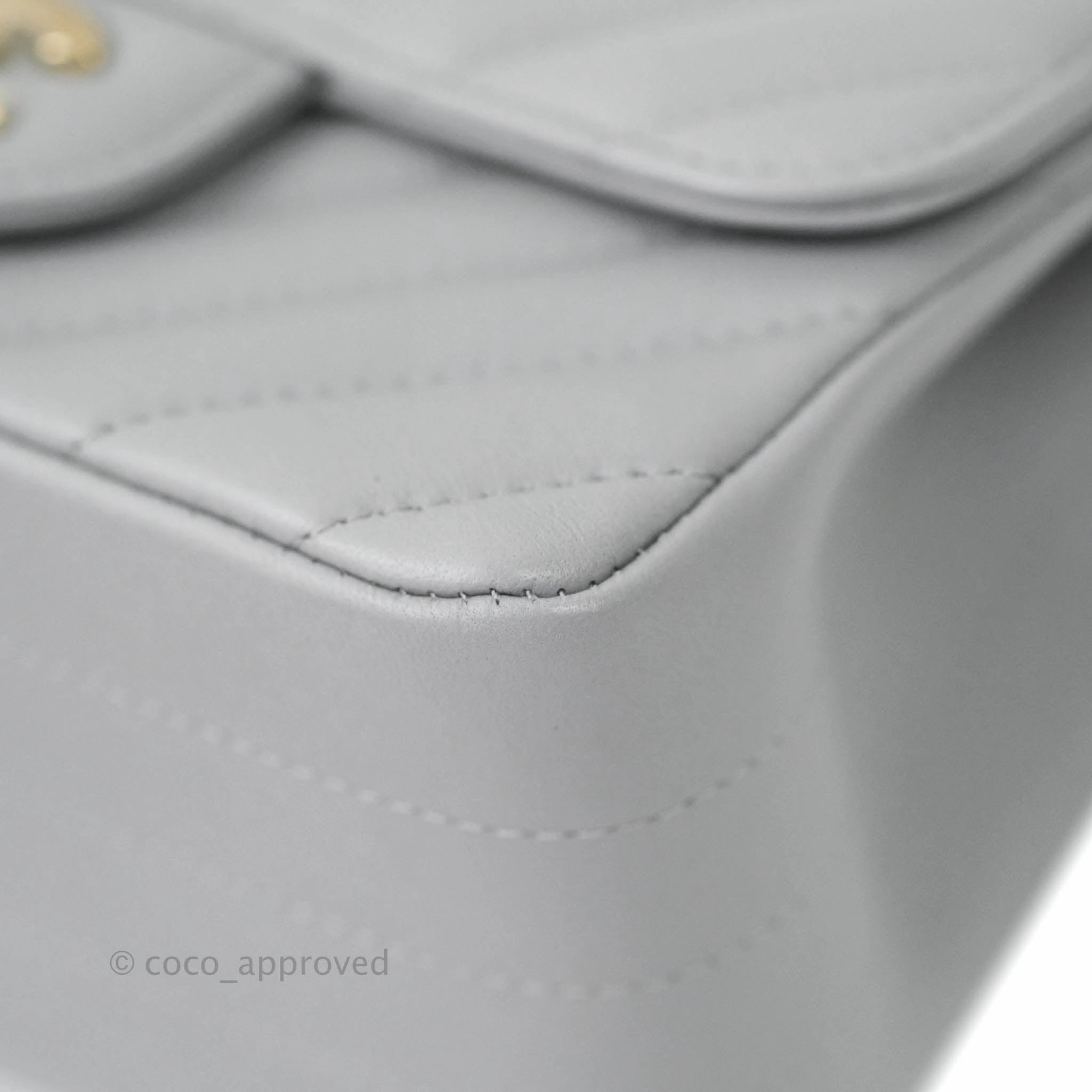 Chanel Mini Square Chevron Grey Lambskin Gold Hardware 20S