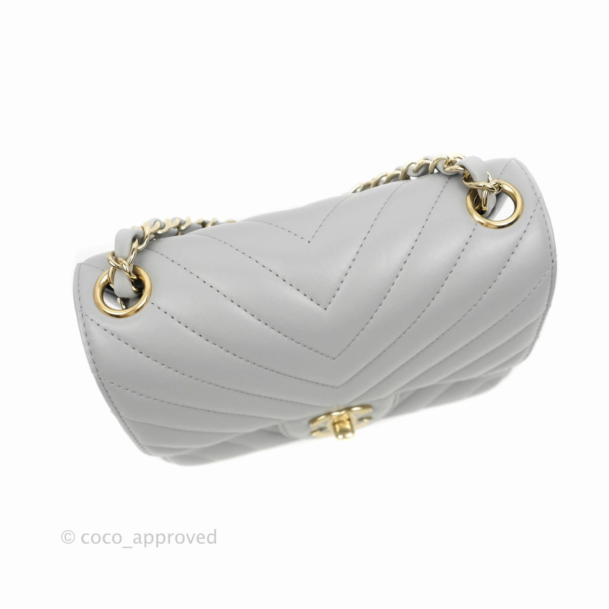 Chanel Mini Square Chevron Grey Lambskin Gold Hardware