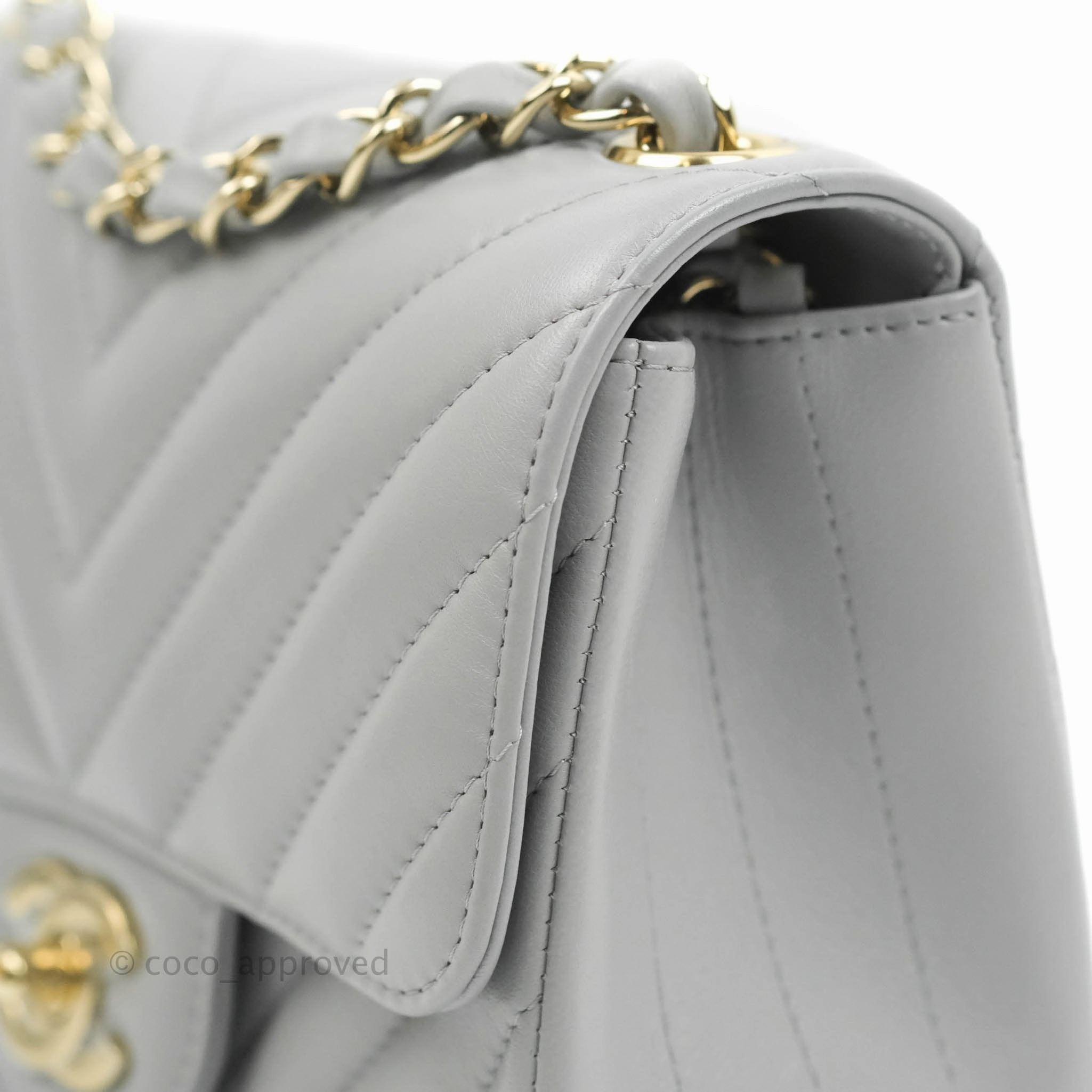 Chanel Mini Square Chevron Grey Lambskin Gold Hardware