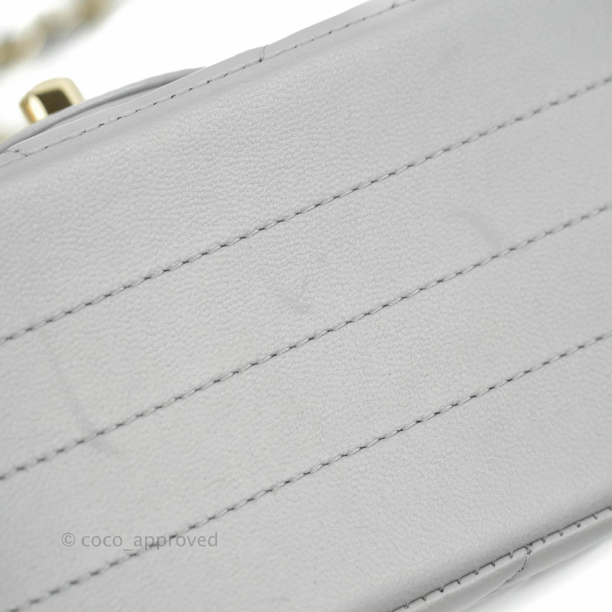 Chanel Mini Square Chevron Grey Lambskin Gold Hardware