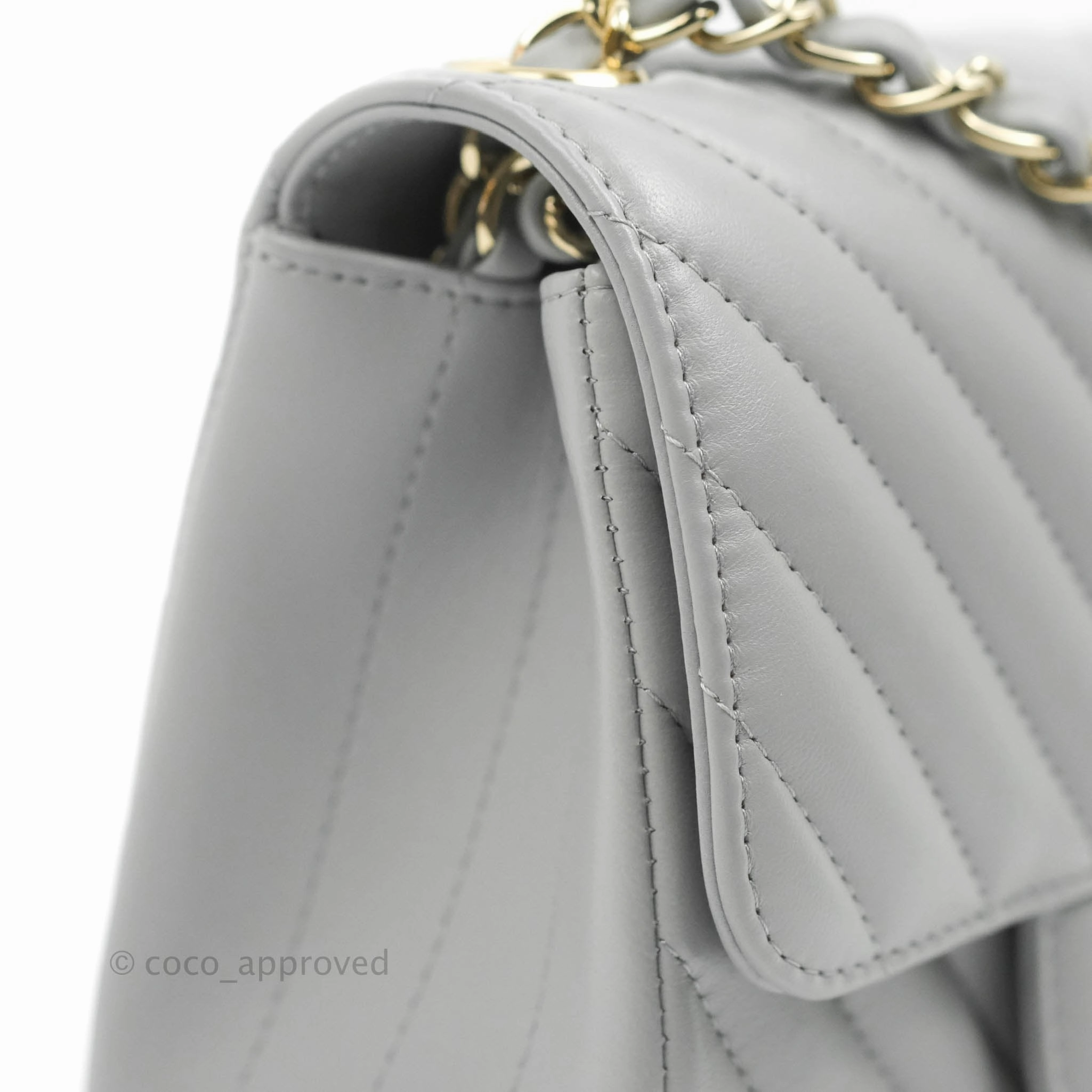 Chanel Mini Square Chevron Grey Lambskin Gold Hardware