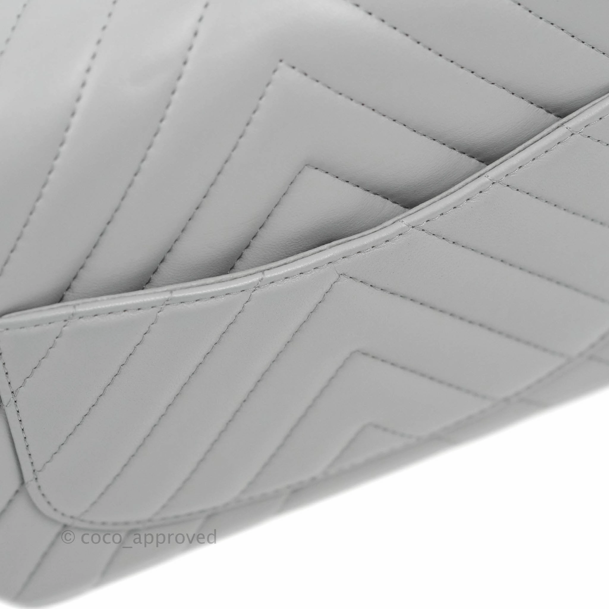 Chanel Mini Square Chevron Grey Lambskin Gold Hardware