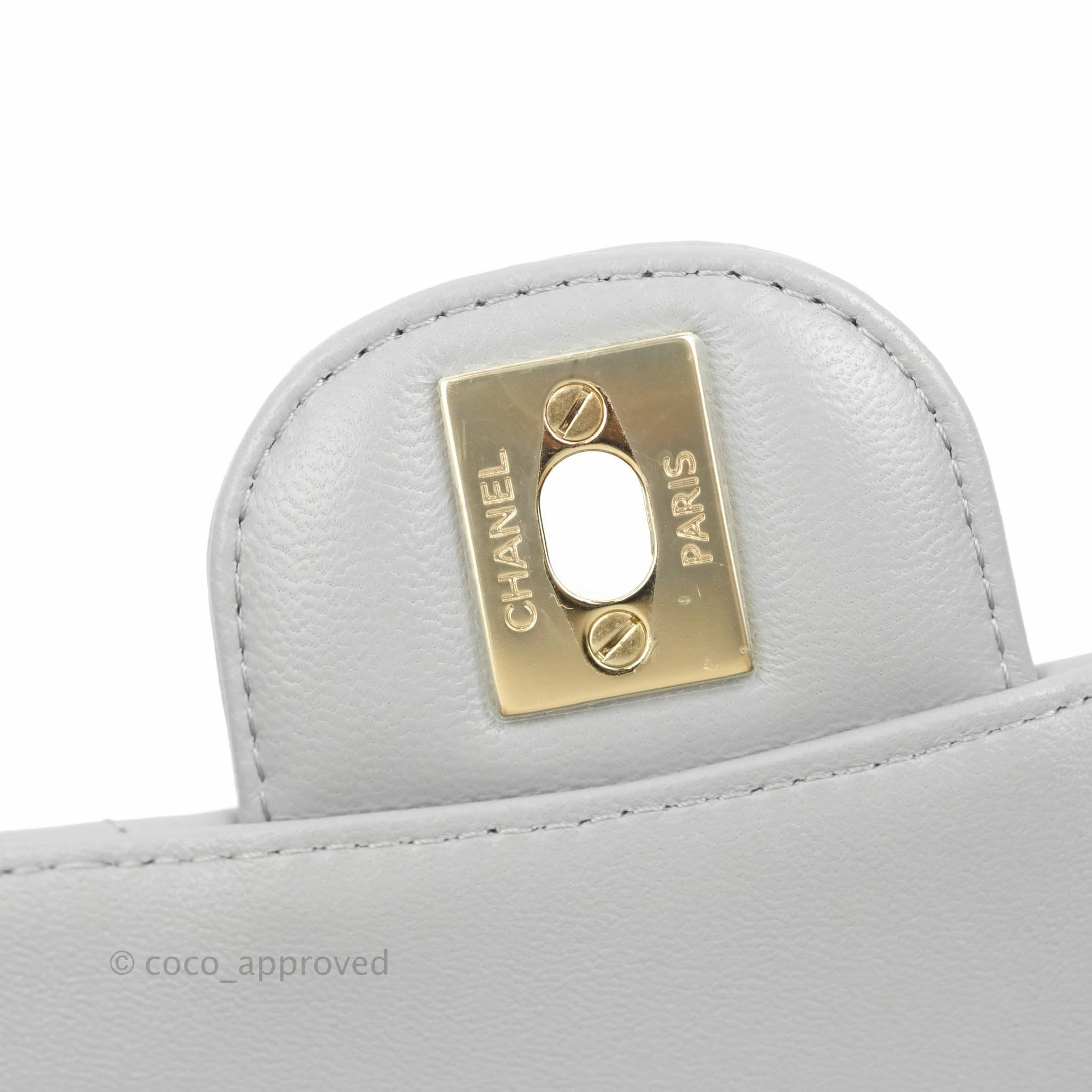 Chanel Mini Square Chevron Grey Lambskin Gold Hardware