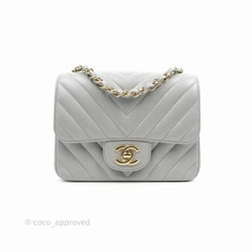 Chanel Mini Square Chevron Grey Lambskin Gold Hardware