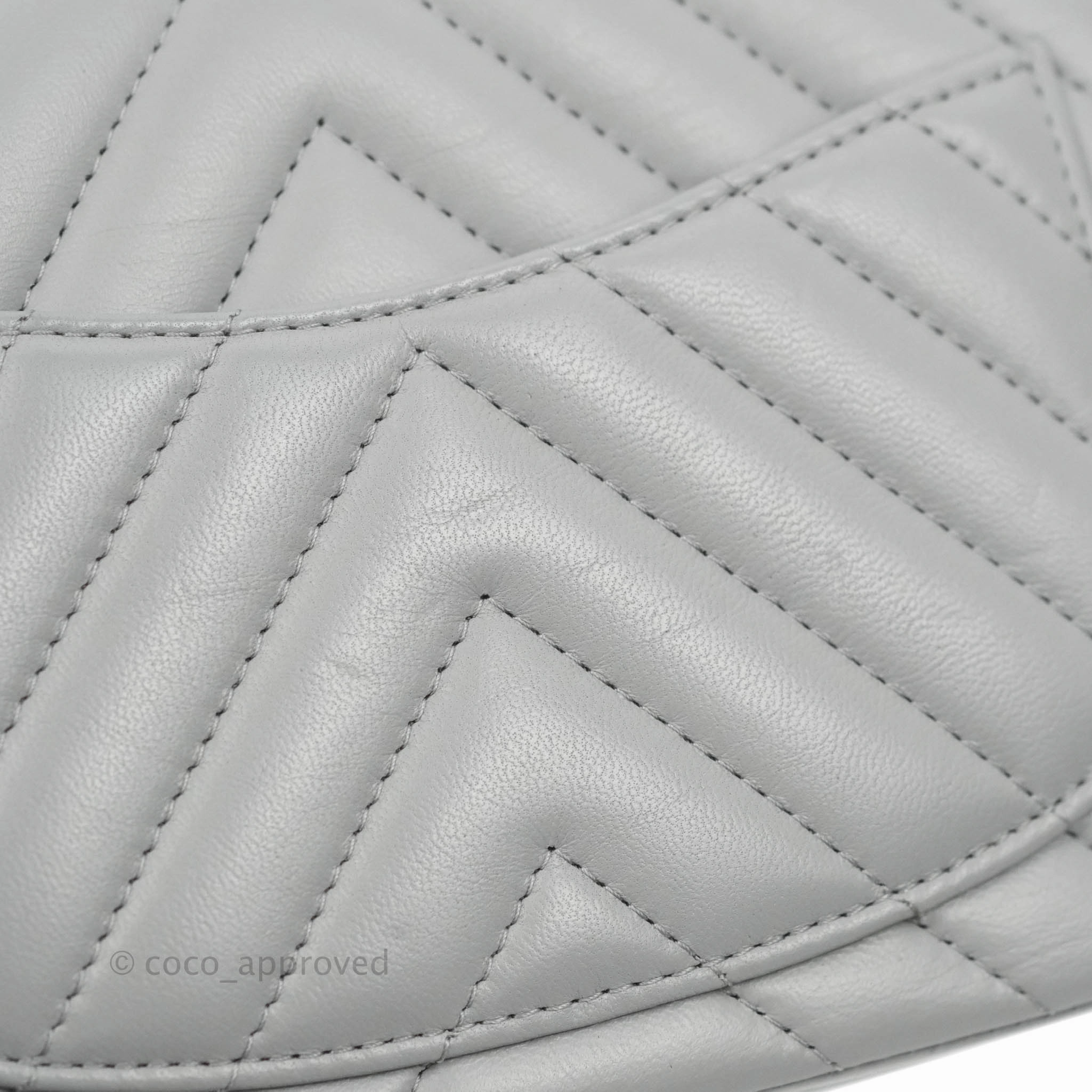 Chanel Mini Square Chevron Grey Lambskin Gold Hardware