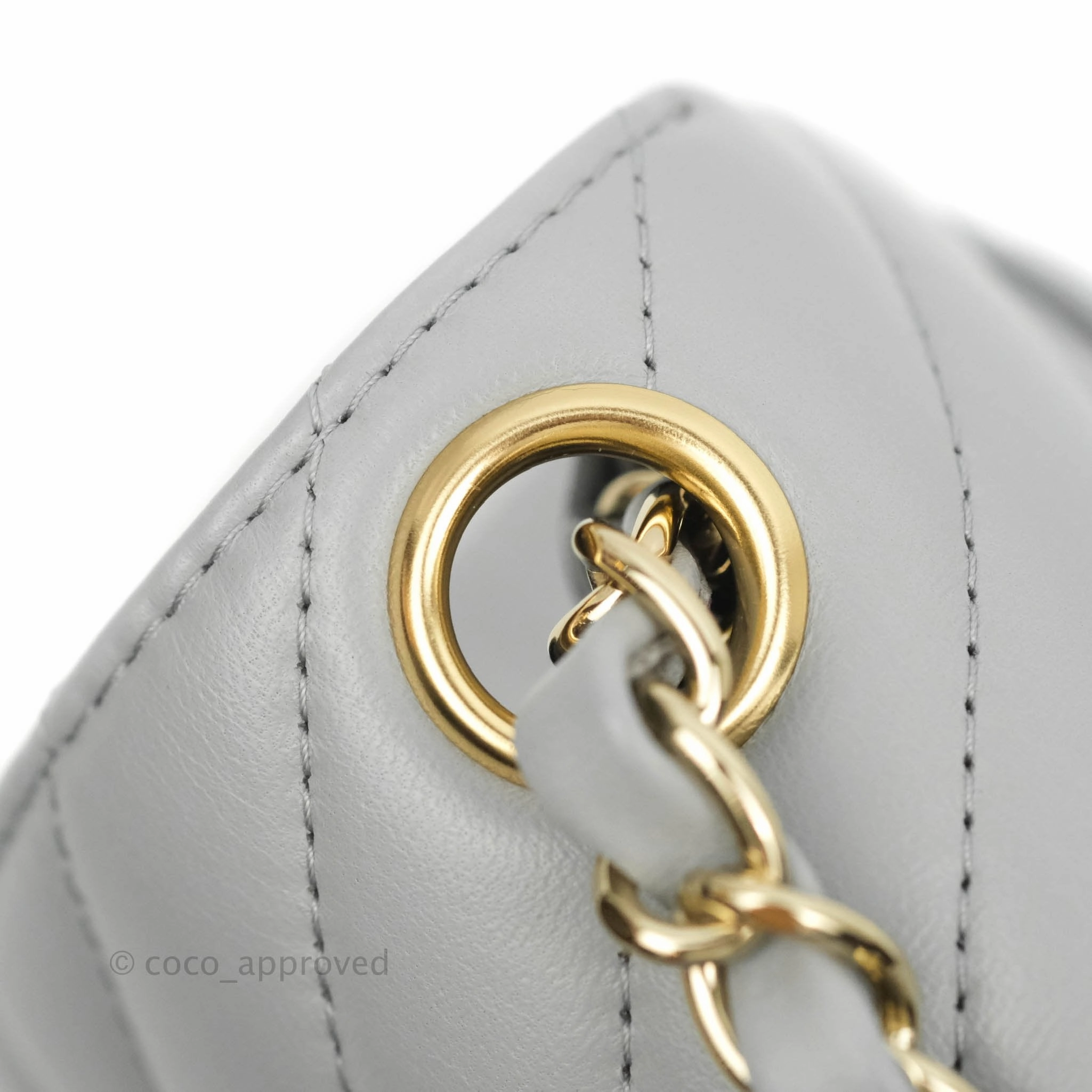 Chanel Mini Square Chevron Grey Lambskin Gold Hardware