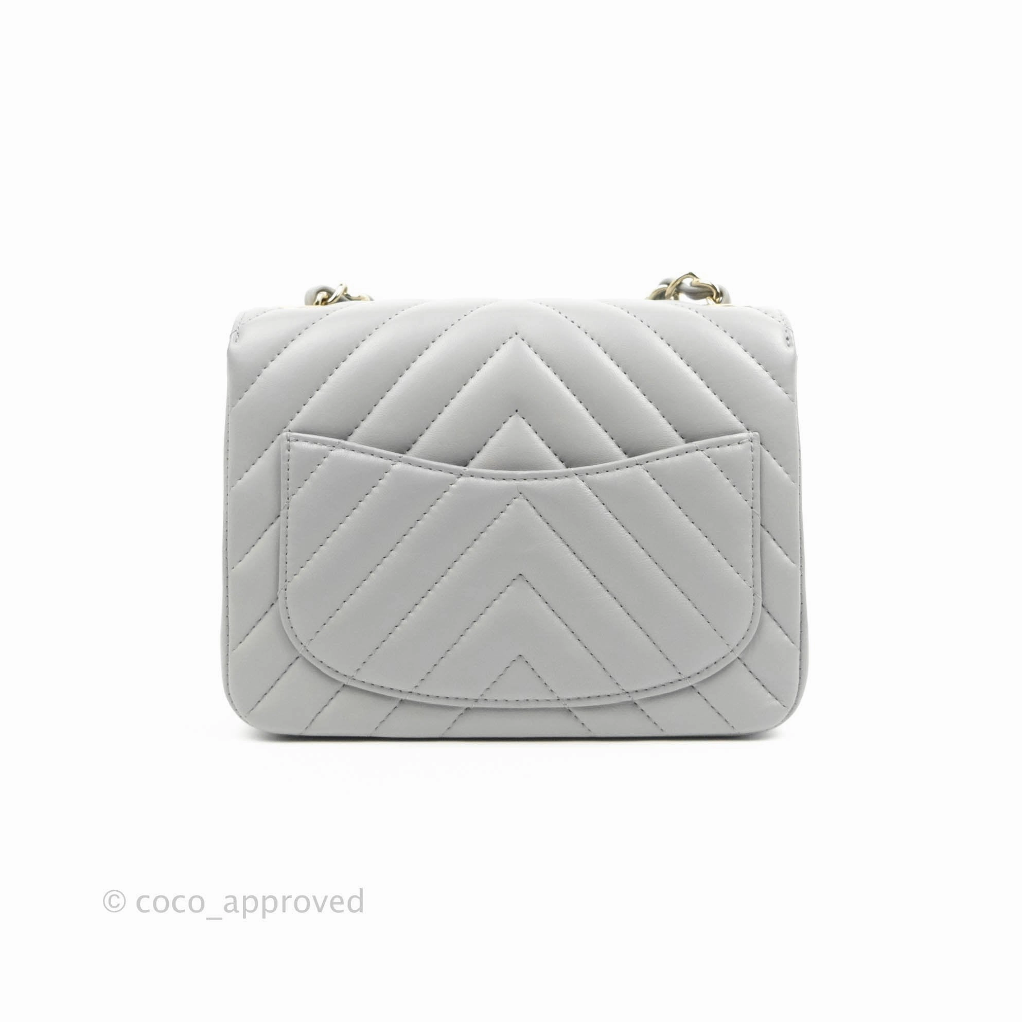 Chanel Mini Square Chevron Grey Lambskin Gold Hardware