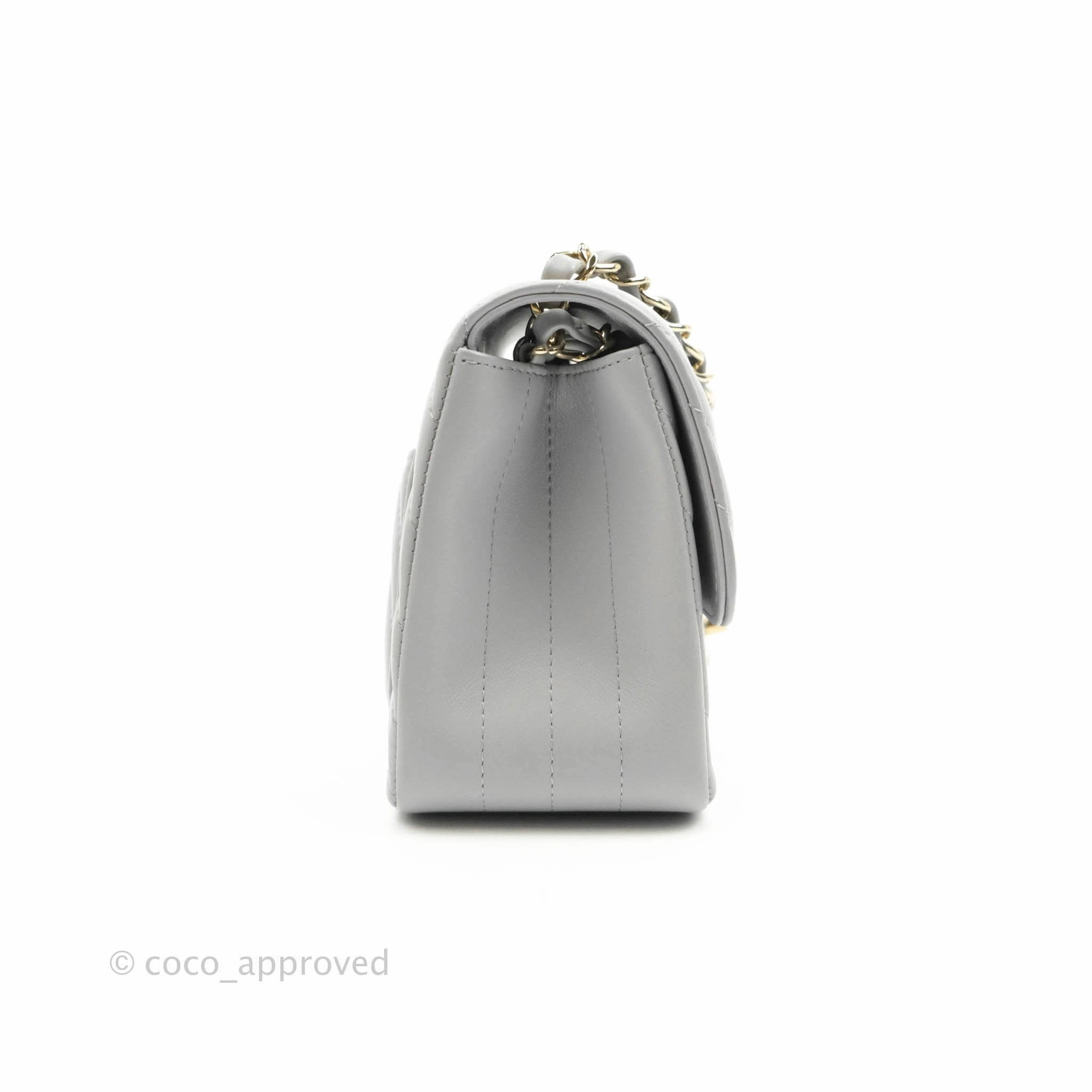 Chanel Mini Square Chevron Grey Lambskin Gold Hardware