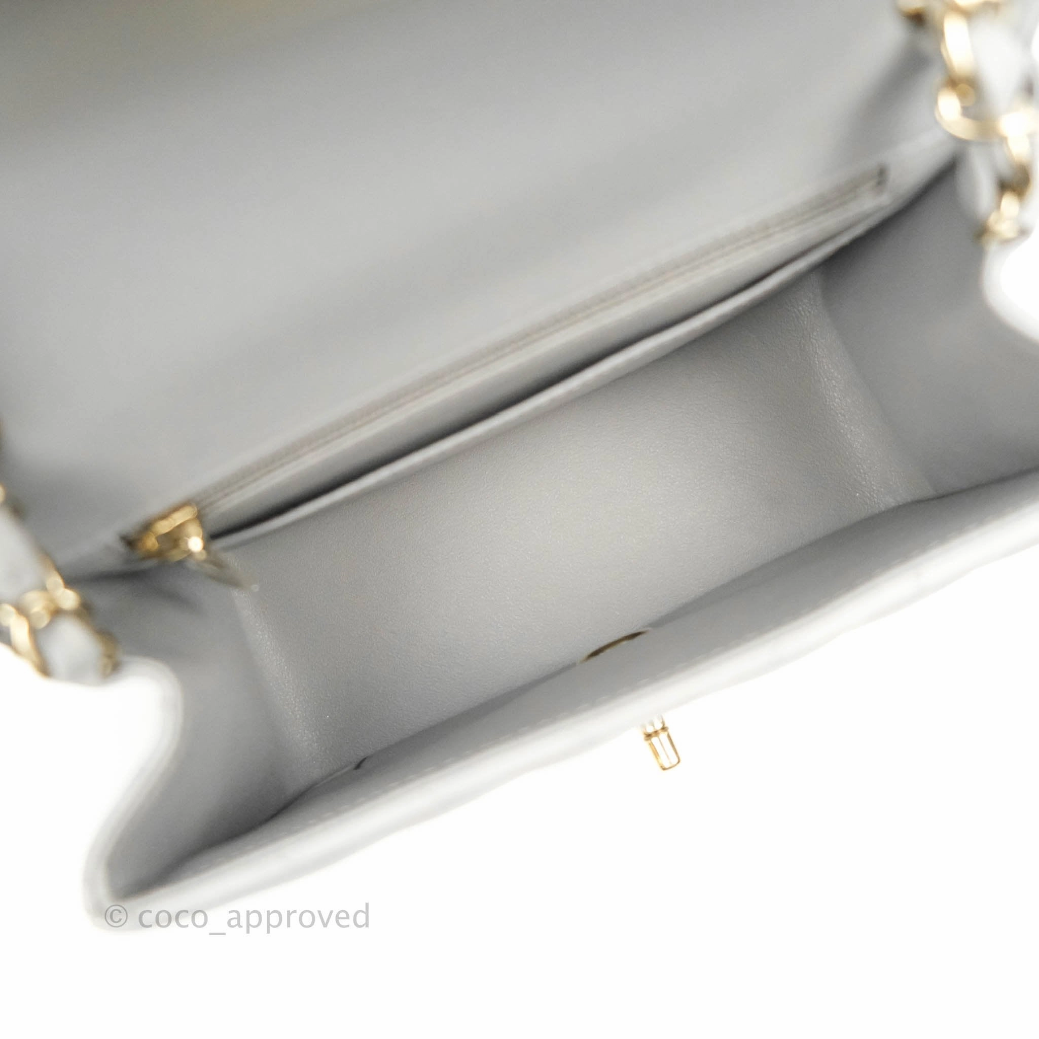 Chanel Mini Square Chevron Grey Lambskin Gold Hardware
