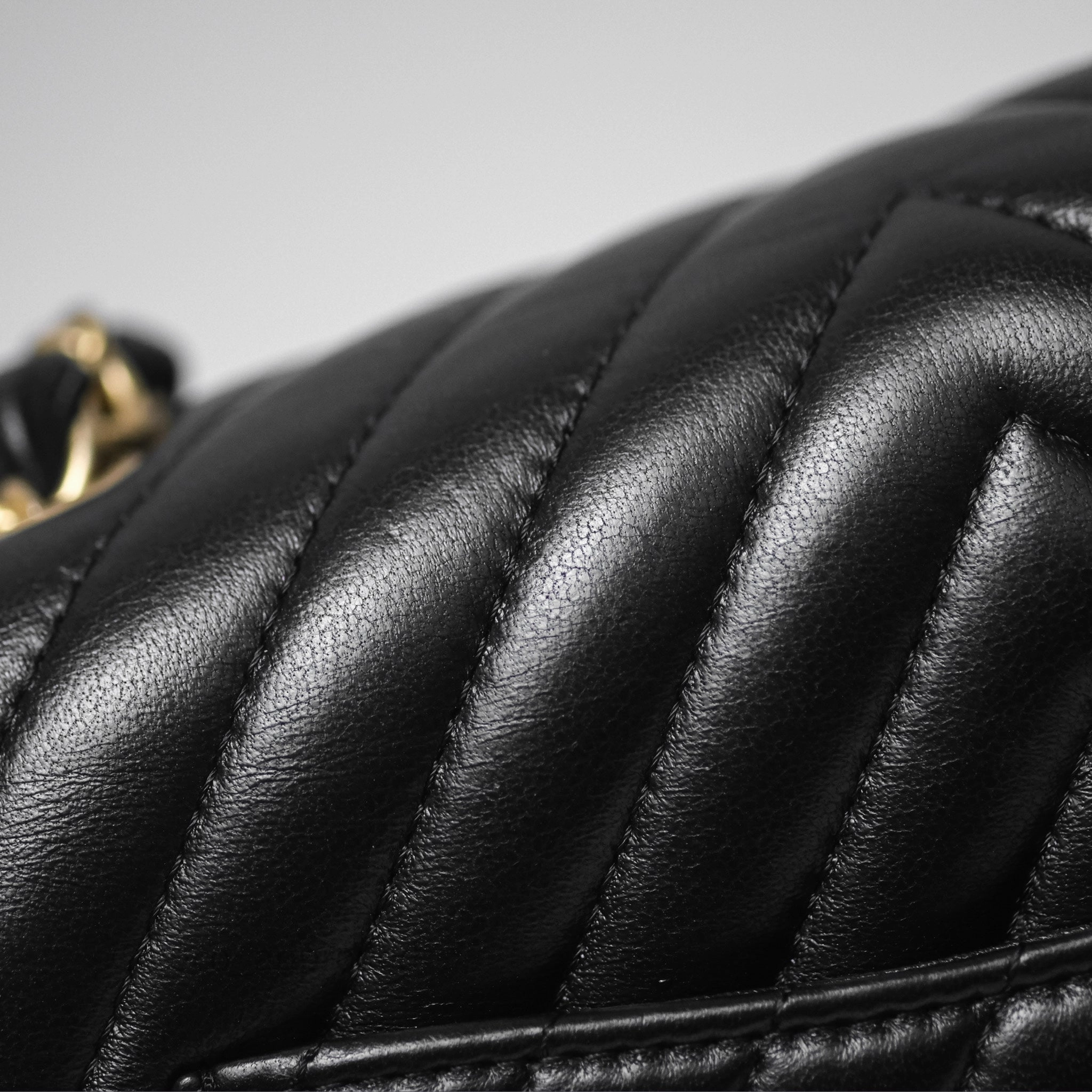 Chanel Mini Square Flap Chevron Black Lambskin Aged Gold Hardware
