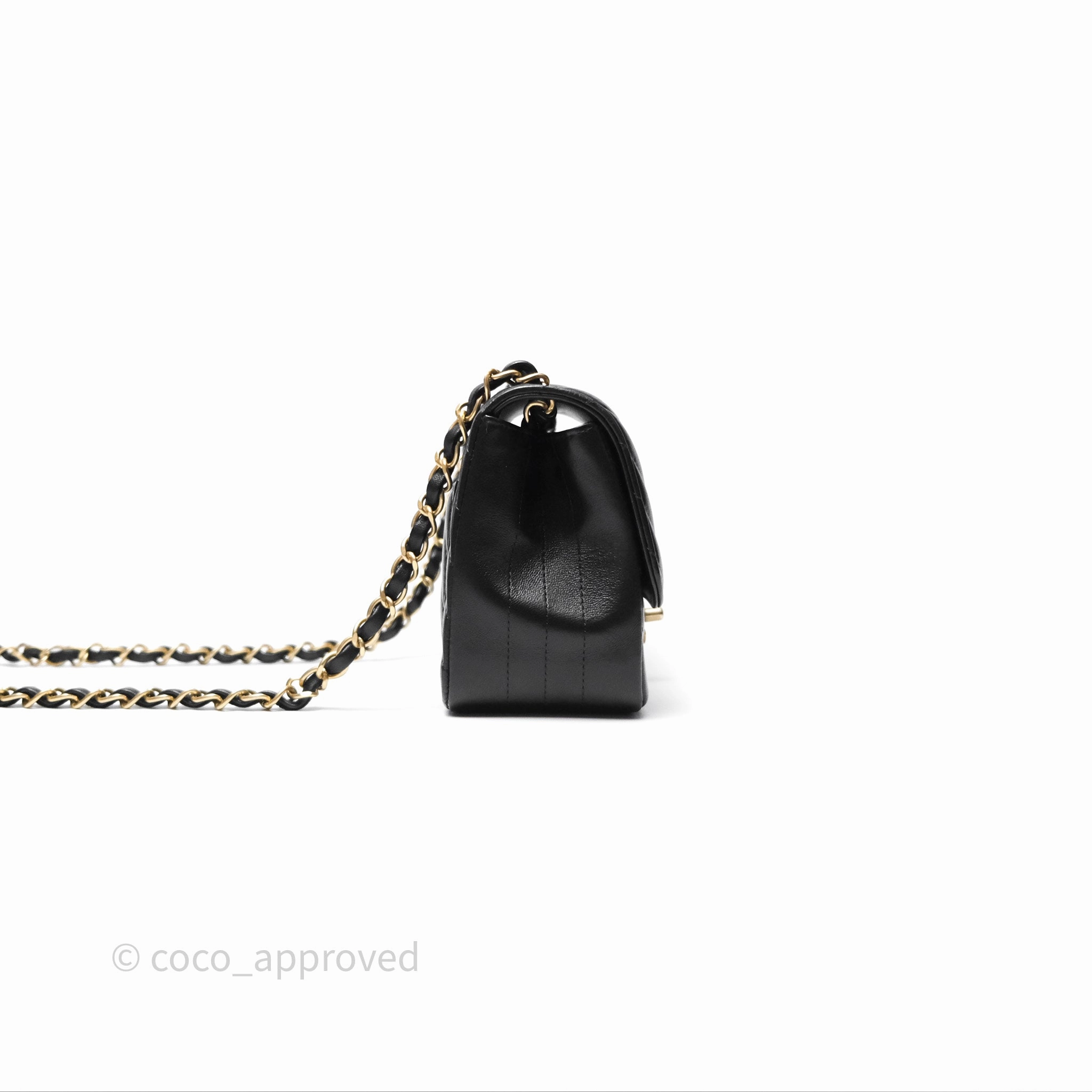 Chanel Mini Square Flap Chevron Black Lambskin Aged Gold Hardware