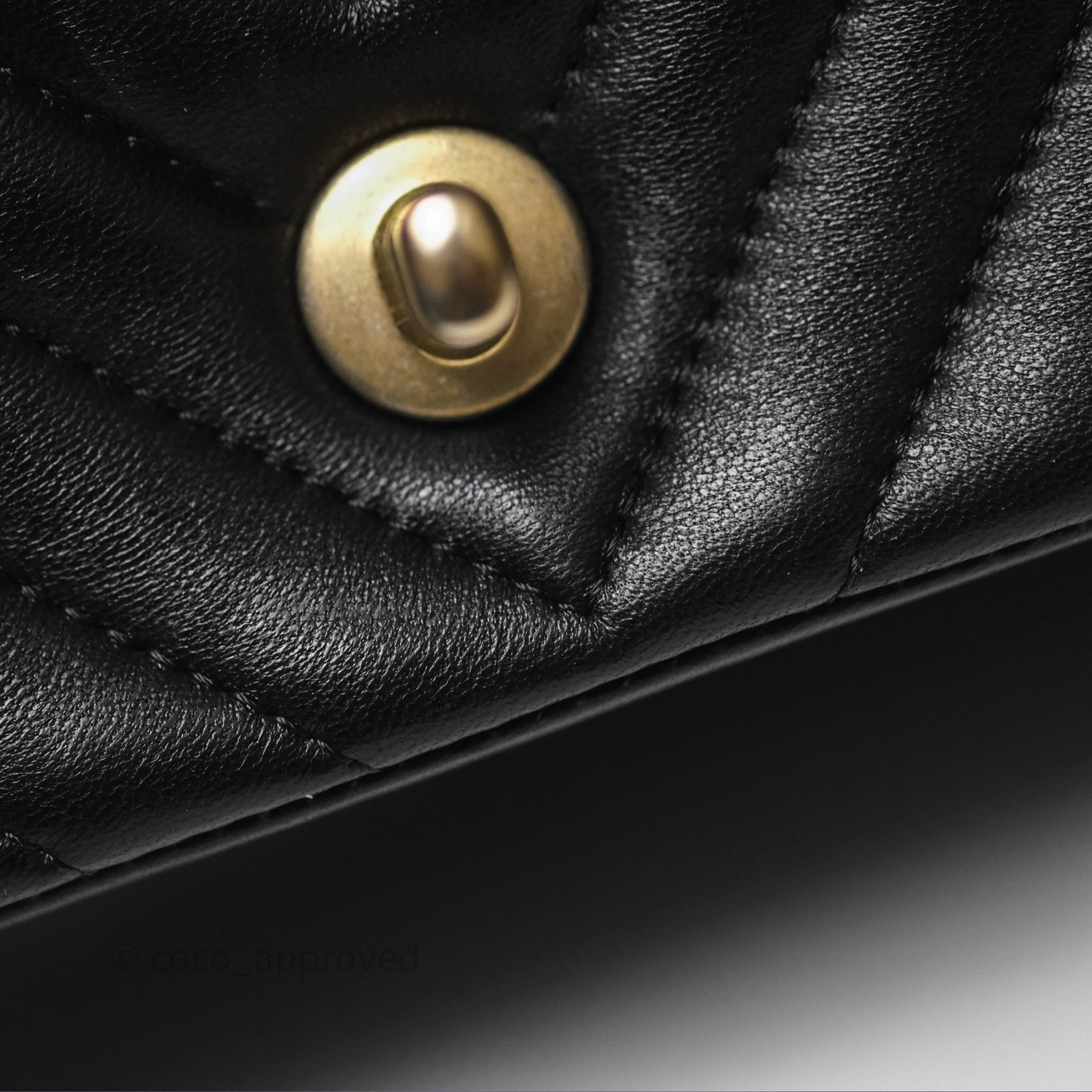 Chanel Mini Square Flap Chevron Black Lambskin Aged Gold Hardware