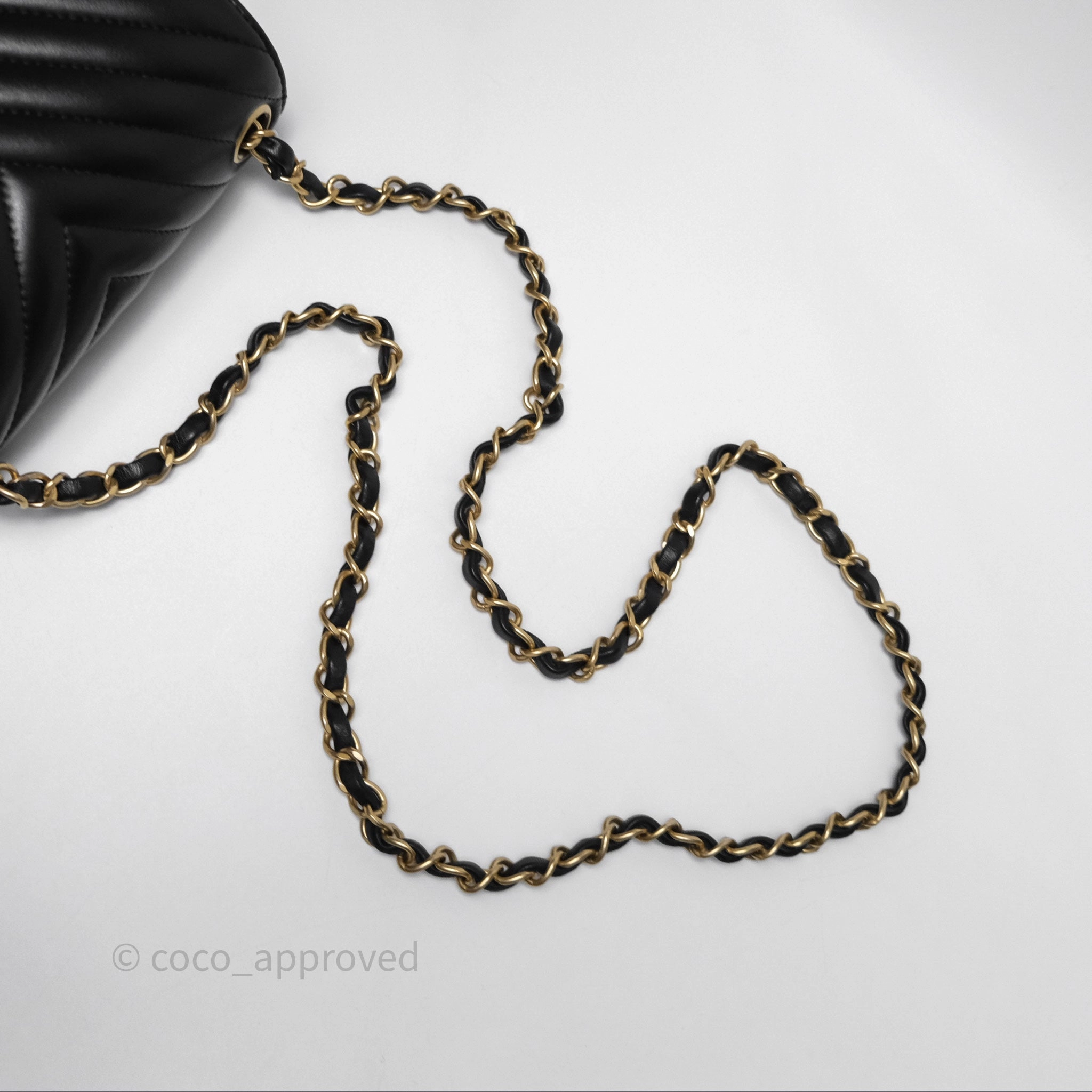 Chanel Mini Square Flap Chevron Black Lambskin Aged Gold Hardware
