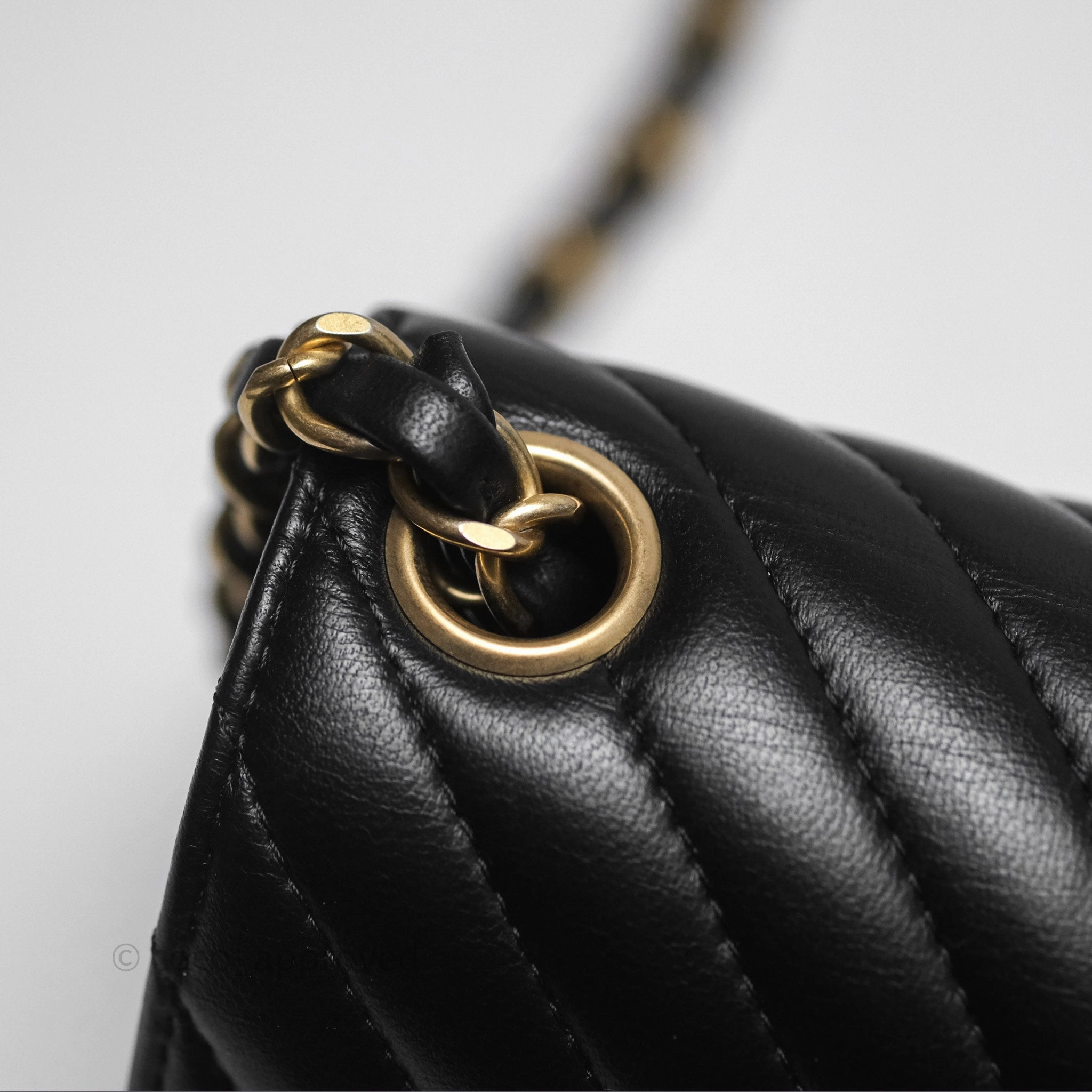 Chanel Mini Square Flap Chevron Black Lambskin Aged Gold Hardware