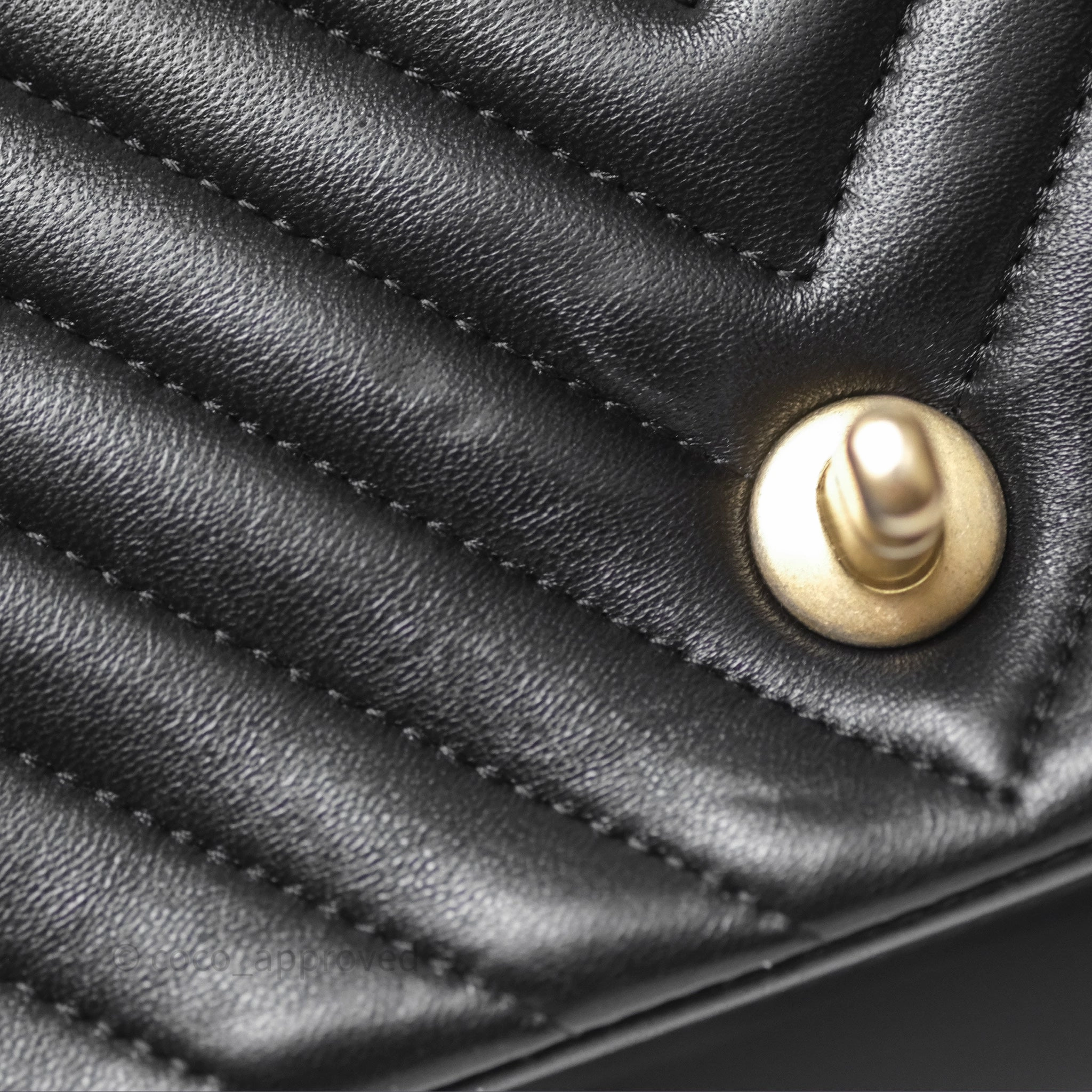 Chanel Mini Square Flap Chevron Black Lambskin Aged Gold Hardware