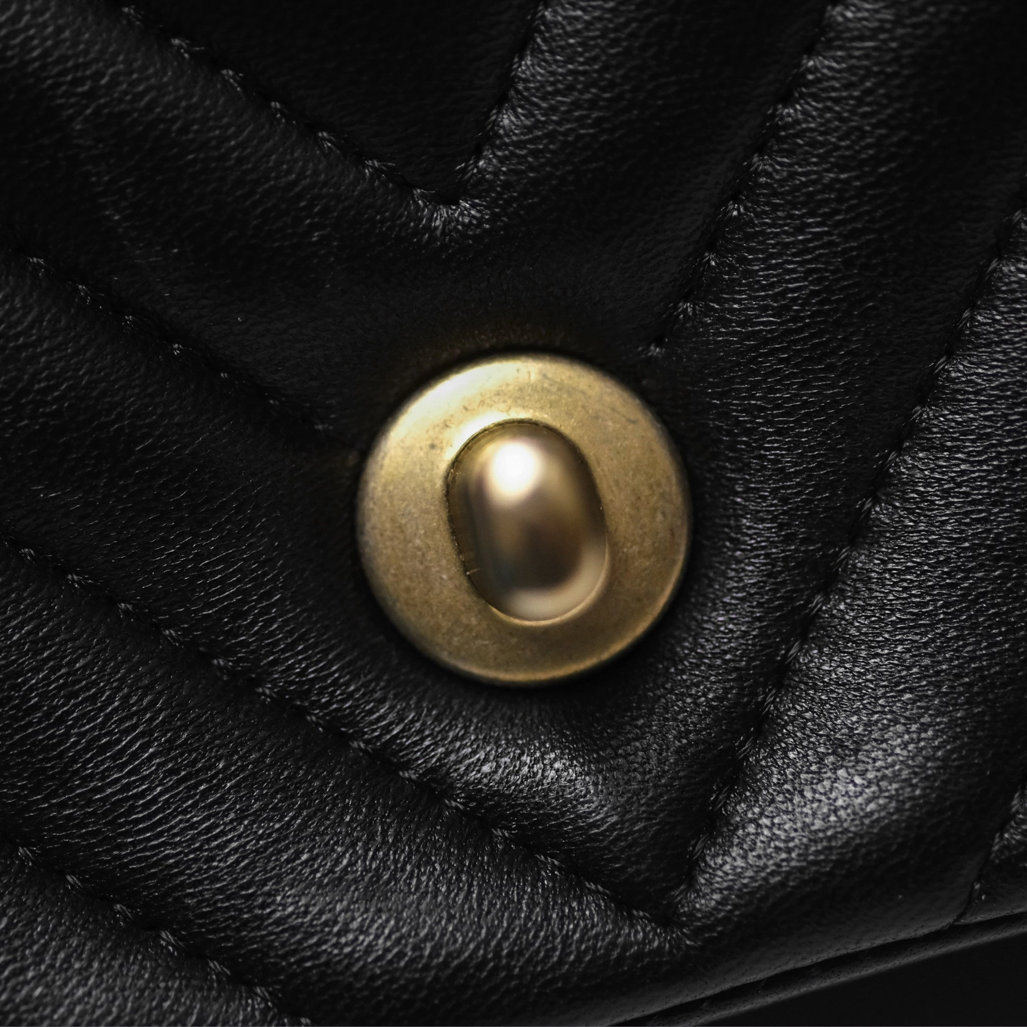 Chanel Mini Square Flap Chevron Black Lambskin Aged Gold Hardware