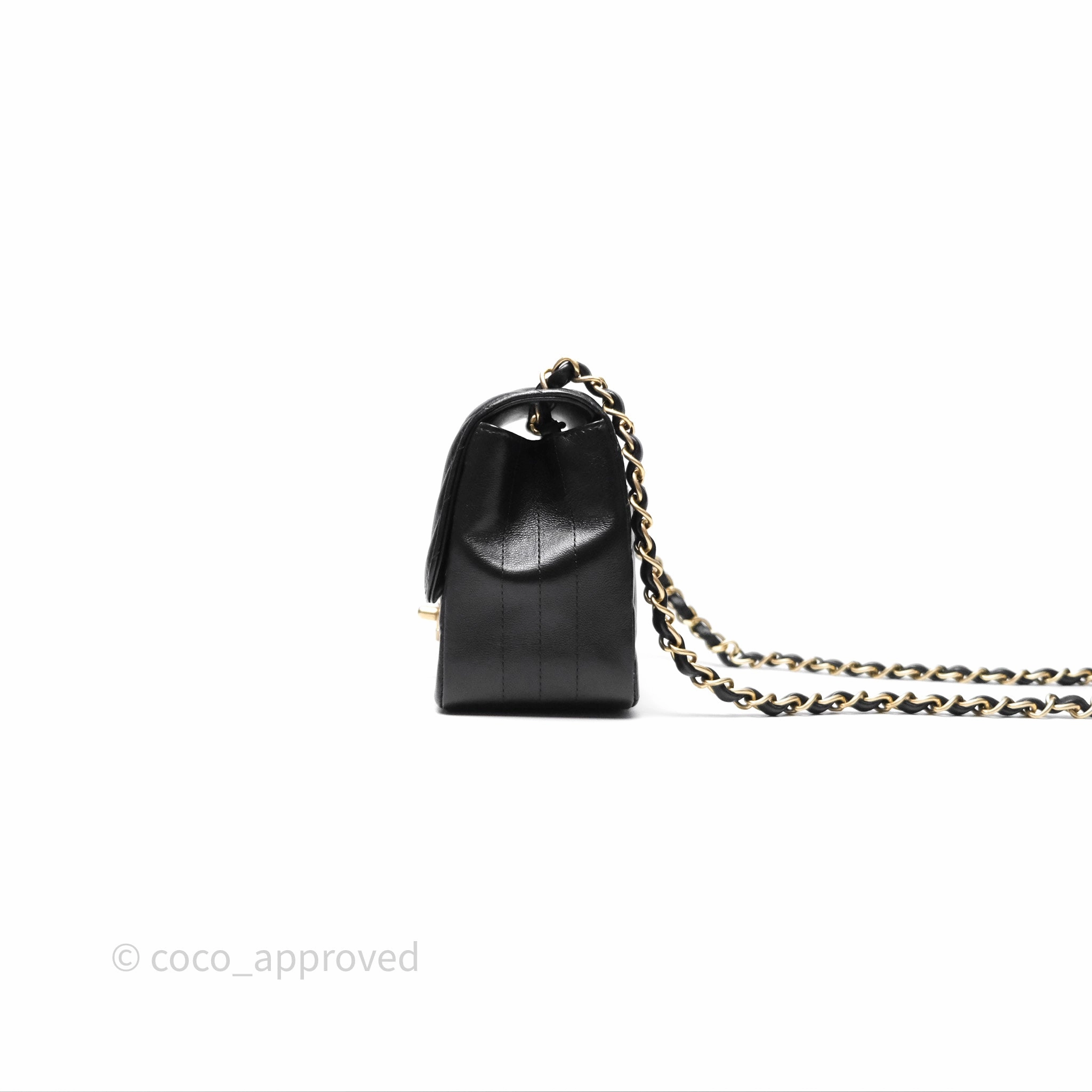 Chanel Mini Square Flap Chevron Black Lambskin Aged Gold Hardware