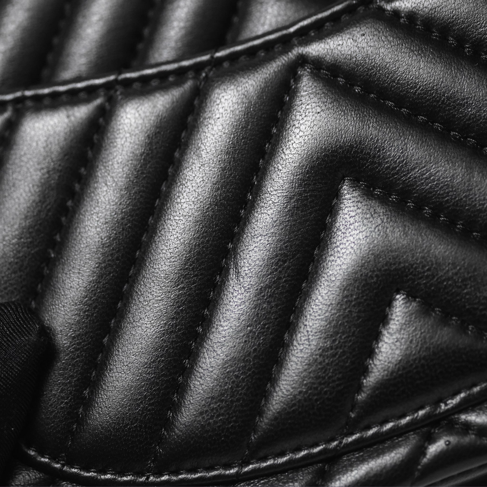 Chanel Mini Square Flap Chevron Black Lambskin Aged Gold Hardware