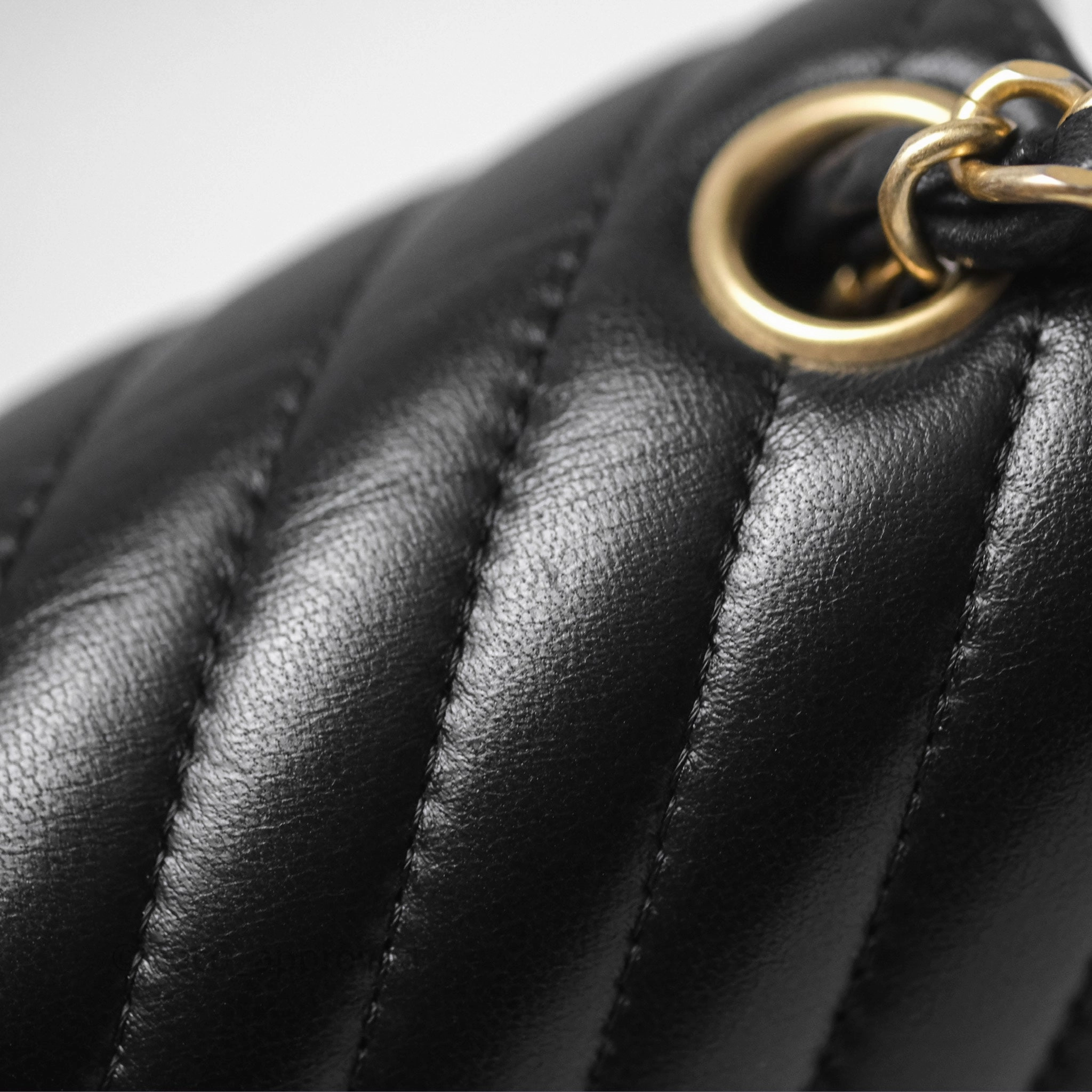 Chanel Mini Square Flap Chevron Black Lambskin Aged Gold Hardware