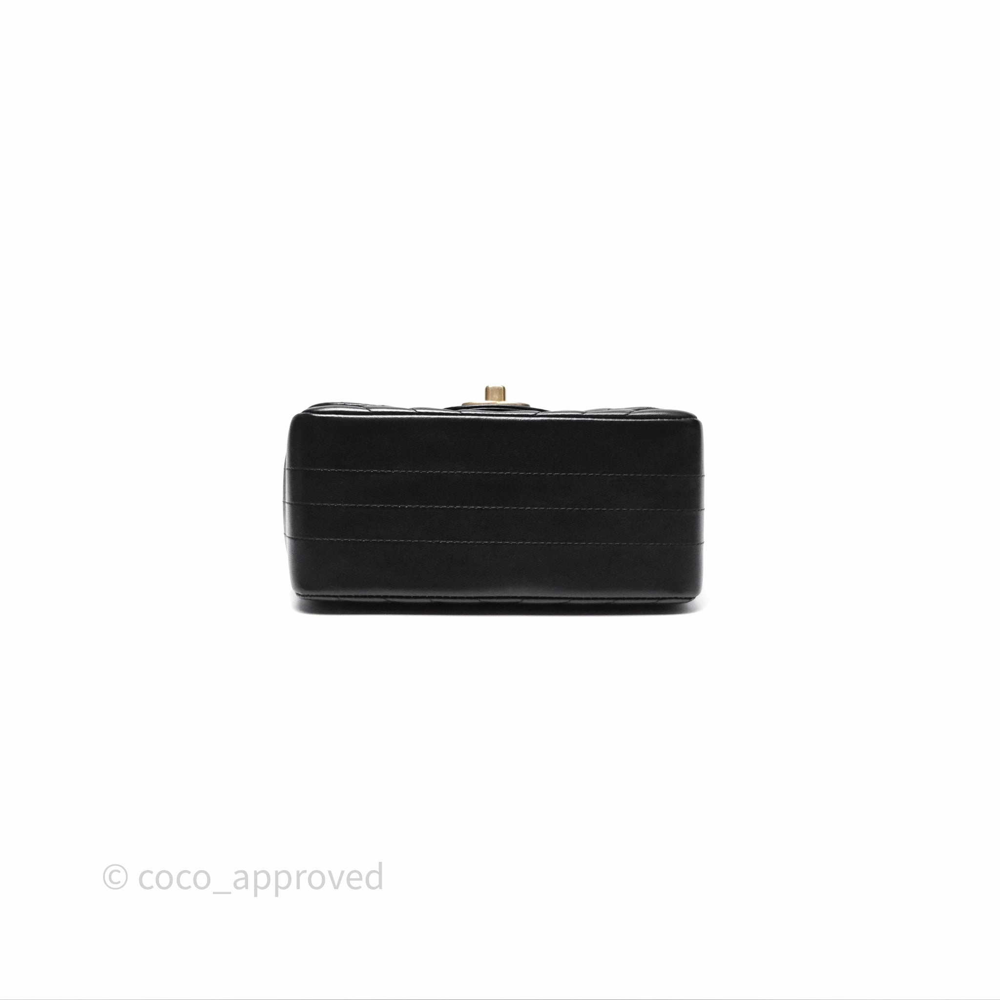 Chanel Mini Square Flap Chevron Black Lambskin Aged Gold Hardware