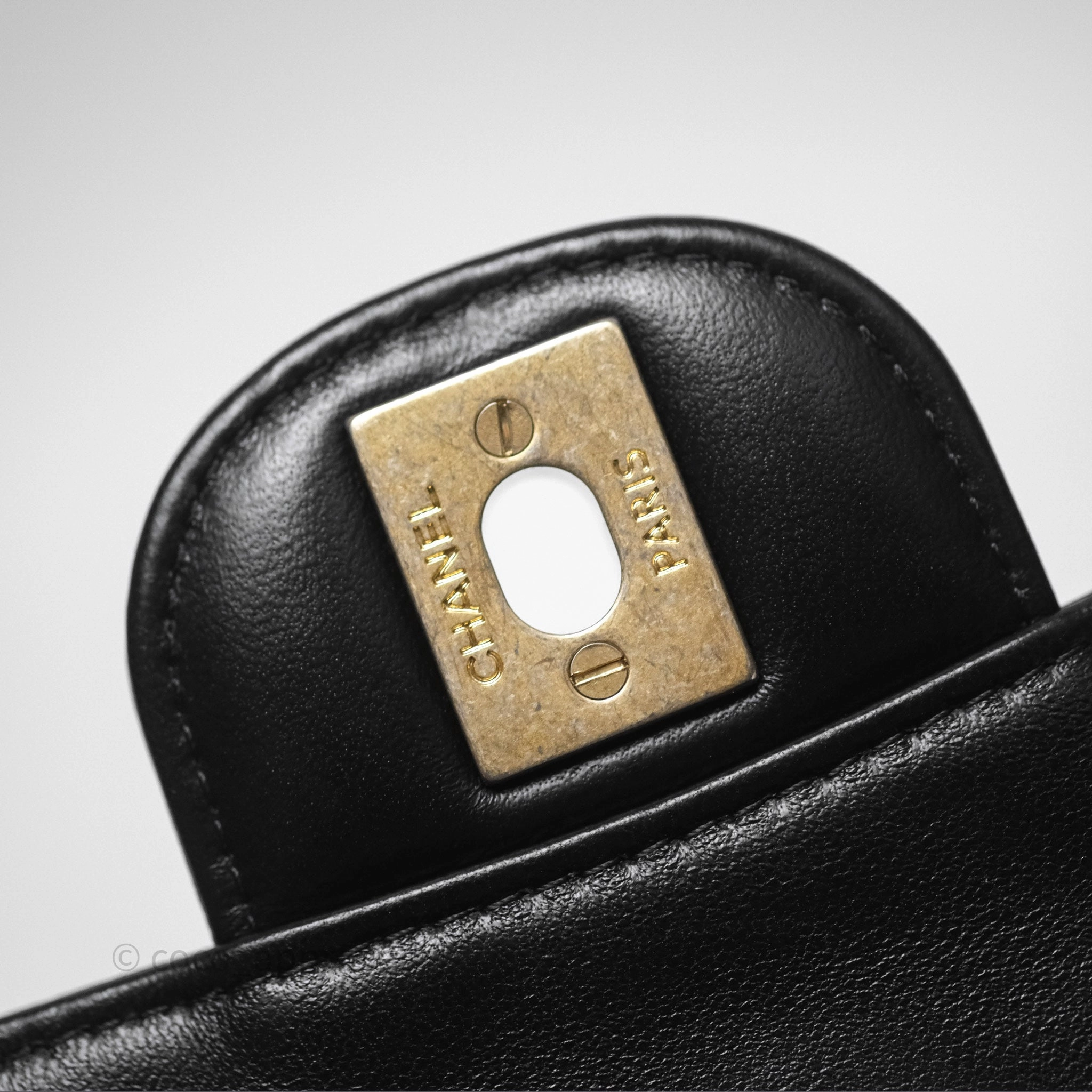 Chanel Mini Square Flap Chevron Black Lambskin Aged Gold Hardware